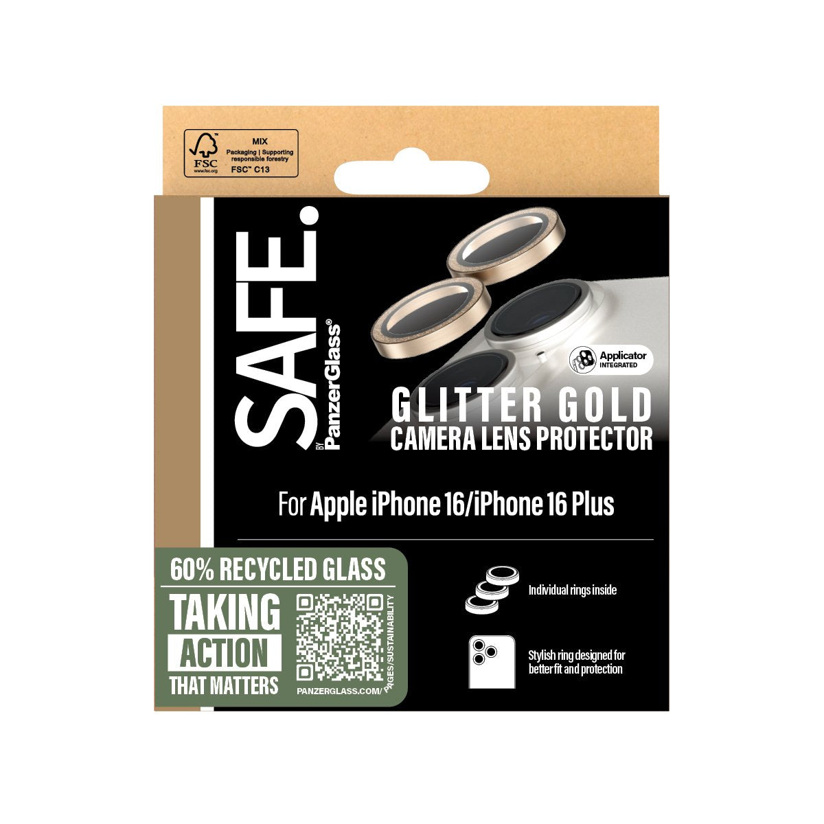 EAN 5715685003080 - PanzerGlass SAFE. by ® Camera Lens Protector Glitter Gold iPhone 16 | 16 Plus Protector de pantalla Apple imagen 3