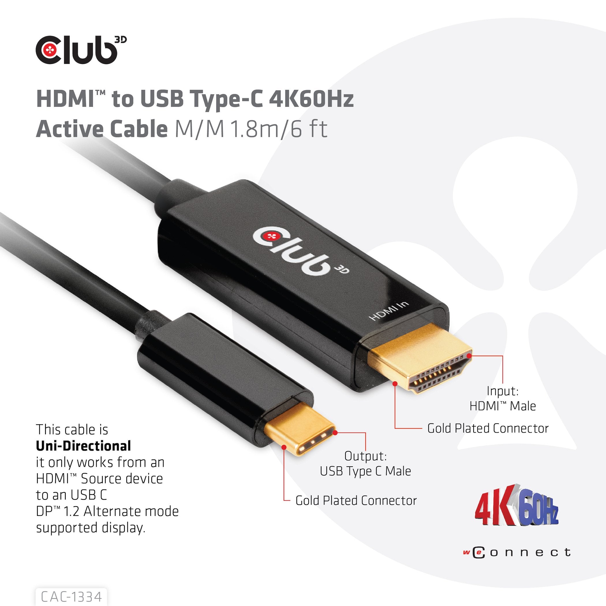 EAN 8719214472054 - CLUB3D CAC-1334 adaptador de cable de vídeo 1,8 m HDMI tipo A (Estándar) USB Tipo C imagen 6