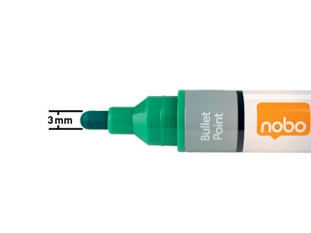 Nobo Caja De 10 Rotuladores Para Pizarra Blanca - Punta Redonda 3mm - Tinta Liquida - Nivel De Tinta - Color Verde