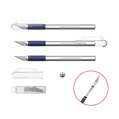 Erichkrause Cuchillo De Papeleria - Cuchillos De Precision Para Cortes De Papel - Cuerpo Metalico Con Agarre De Goma - Cuchilla Segmentada De Acero Resistente Al Desgaste - Resistente A La Corrosion - Blister 1 Ud - Color Plateado