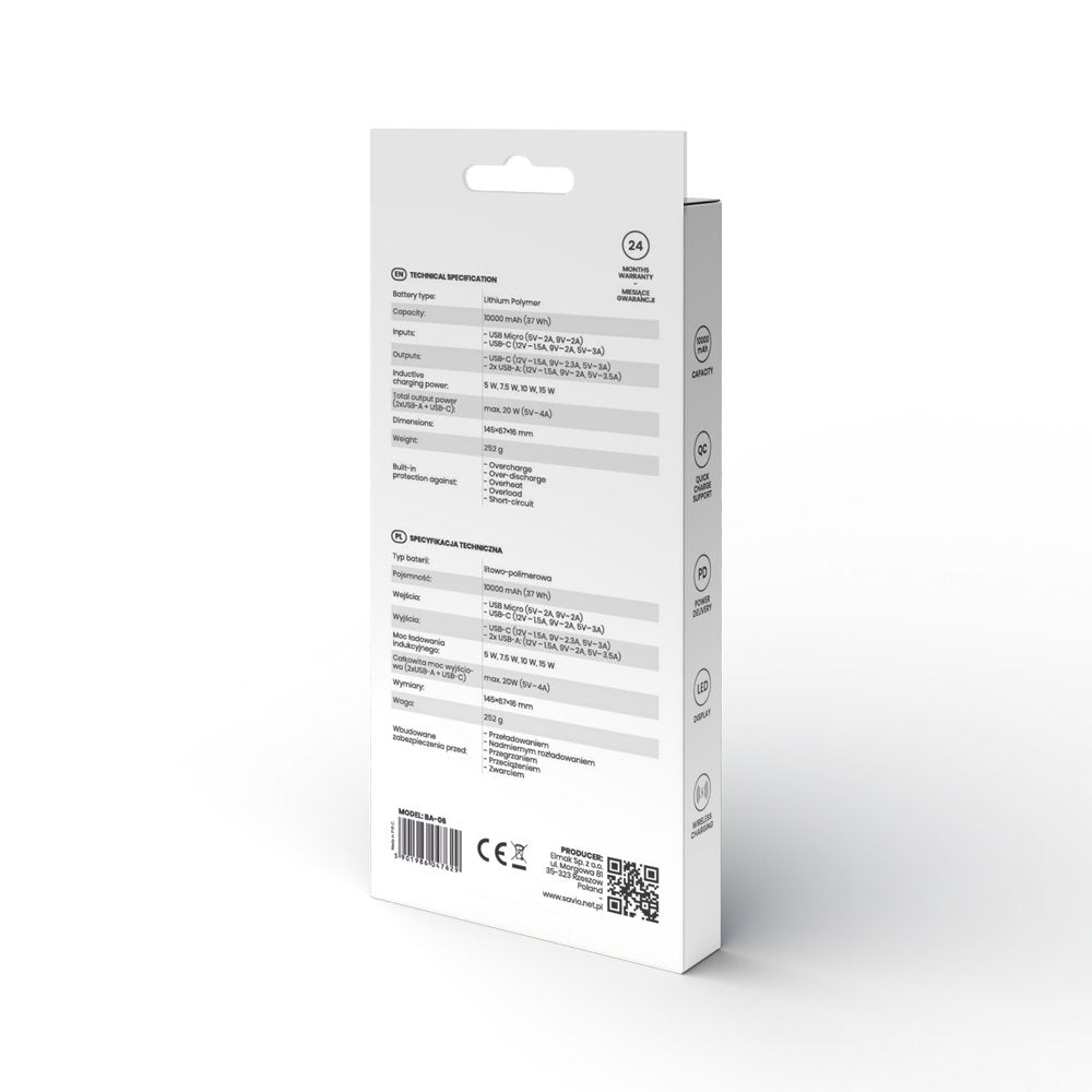 Savio Powerbank 10000mah / Inducción De Carga Ba-06