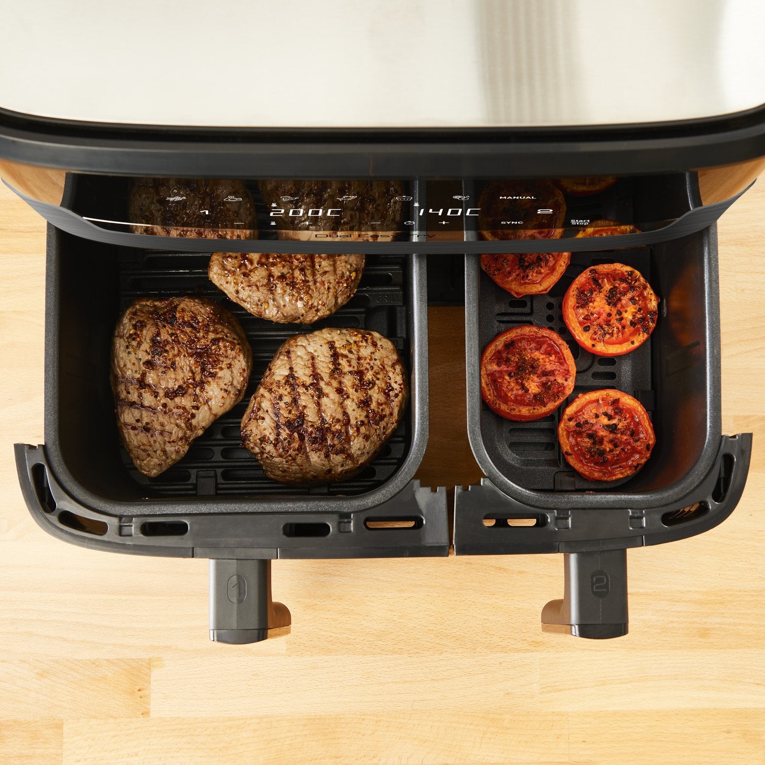 Freidora De Aire Caliente Doble Tefal Dual Easy Fry & Grill Negra, 2.700 Vatios, 2 Cestos 5,2 Litros + 3,1 Litros Ey905b