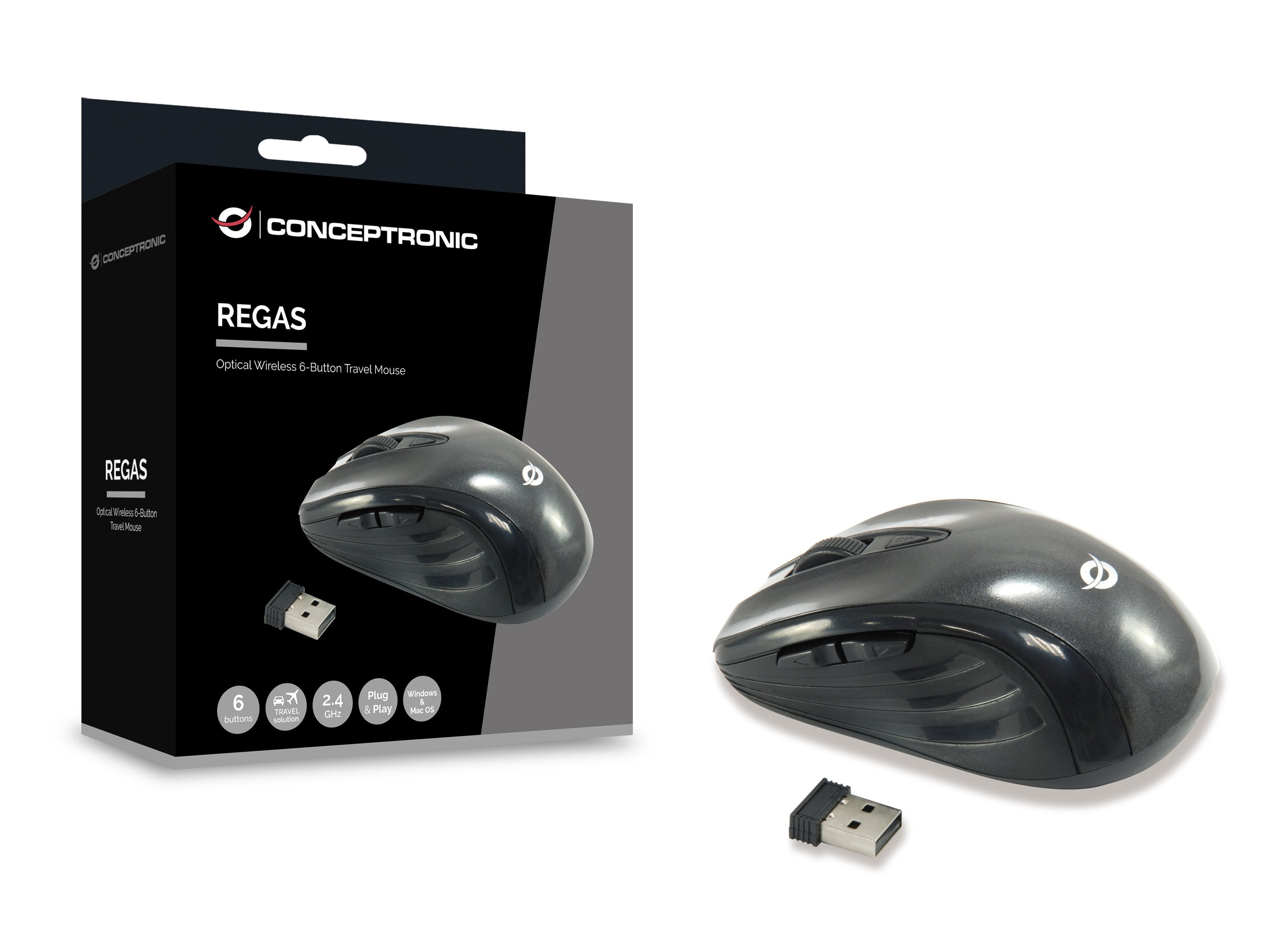 Conceptronic Raton Inalambrico Cllm5btrvwl 2.4ghz 800/1200/1600dpi Usb Nano Acabado En Caucho Negro Gris