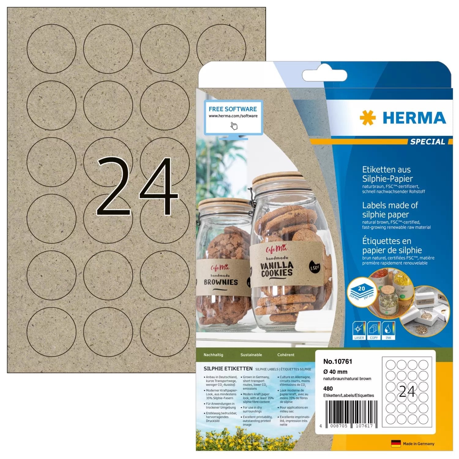 EAN 4008705107617 - HERMA 10761 etiqueta autoadhesiva Alrededor Permanente Marrón 480 pieza(s) imagen 1