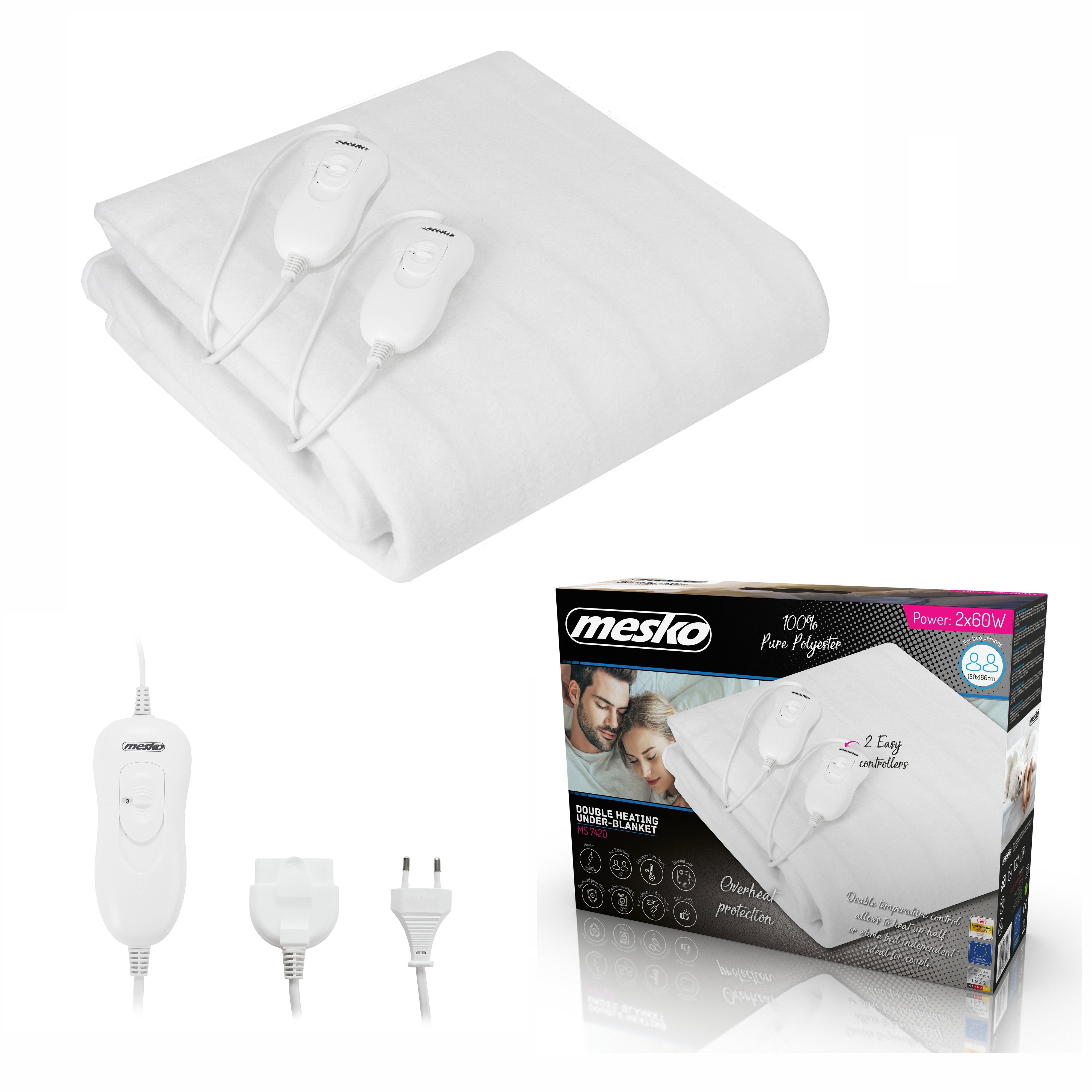 EAN 5902934832588 - Mesko Home MS 7420 manta eléctrica y almohadilla 120 W Blanco Poliéster imagen 5