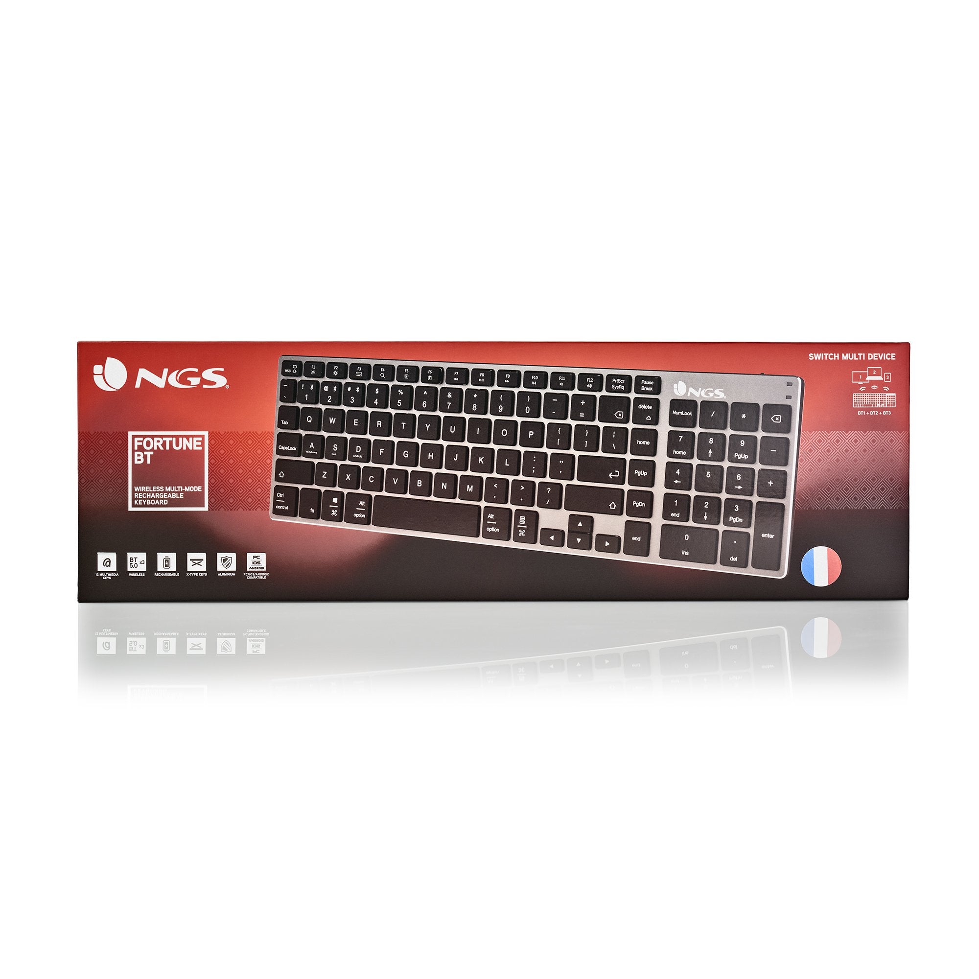 Teclado Frances Ngs Fortune-Bt Multidispositivo Inalambrico Usb Bluetooth - Layout - Silencioso - Teclas X-Type -