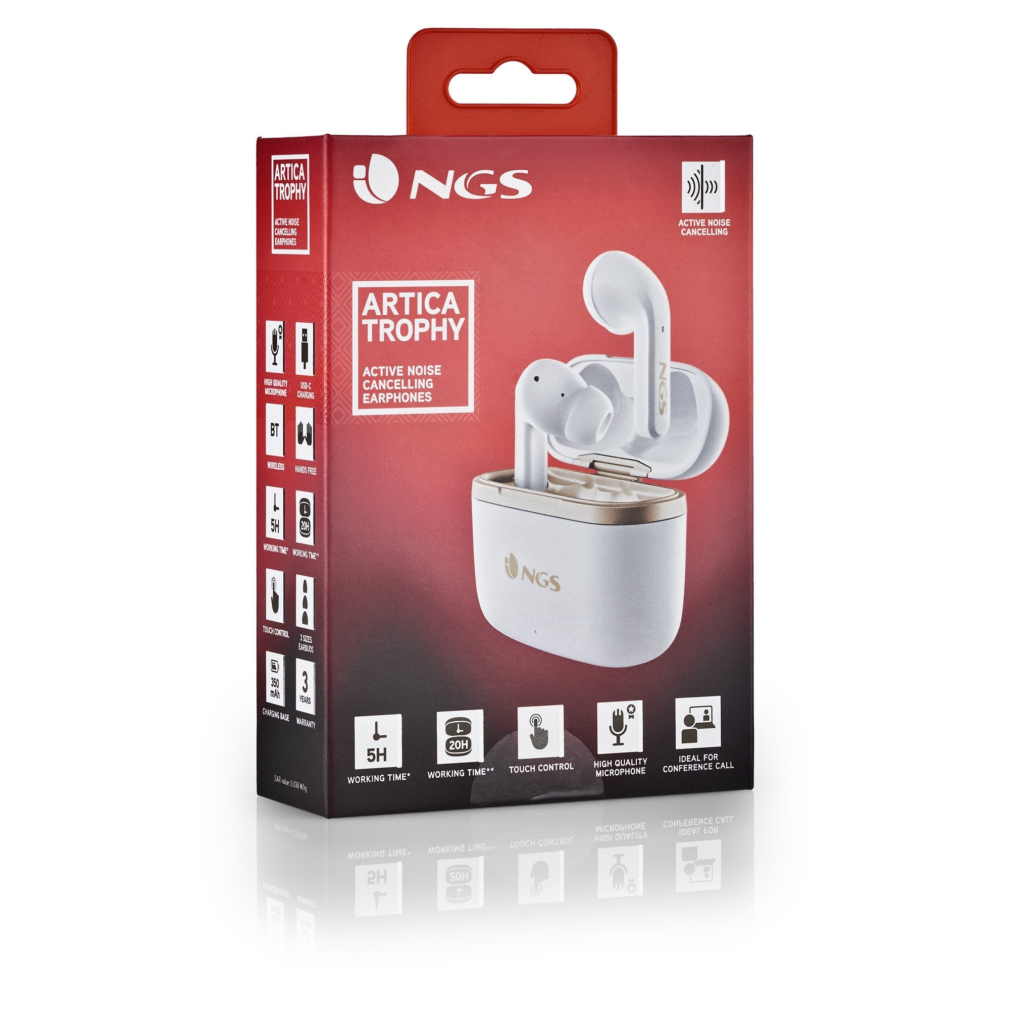 Ngs Anc Bt Earphones Artica Trophy White Auricular Con Cancelación De Ruido -Compatible Con Tws- Autonomía De Hasta 20 Hrs -Botones Táctiles