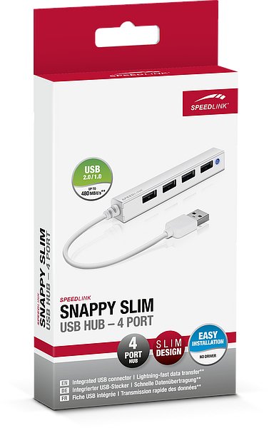 Hub Speedlink Snappy Slim Usb 4-Port, Usb 2.0, Passive, White