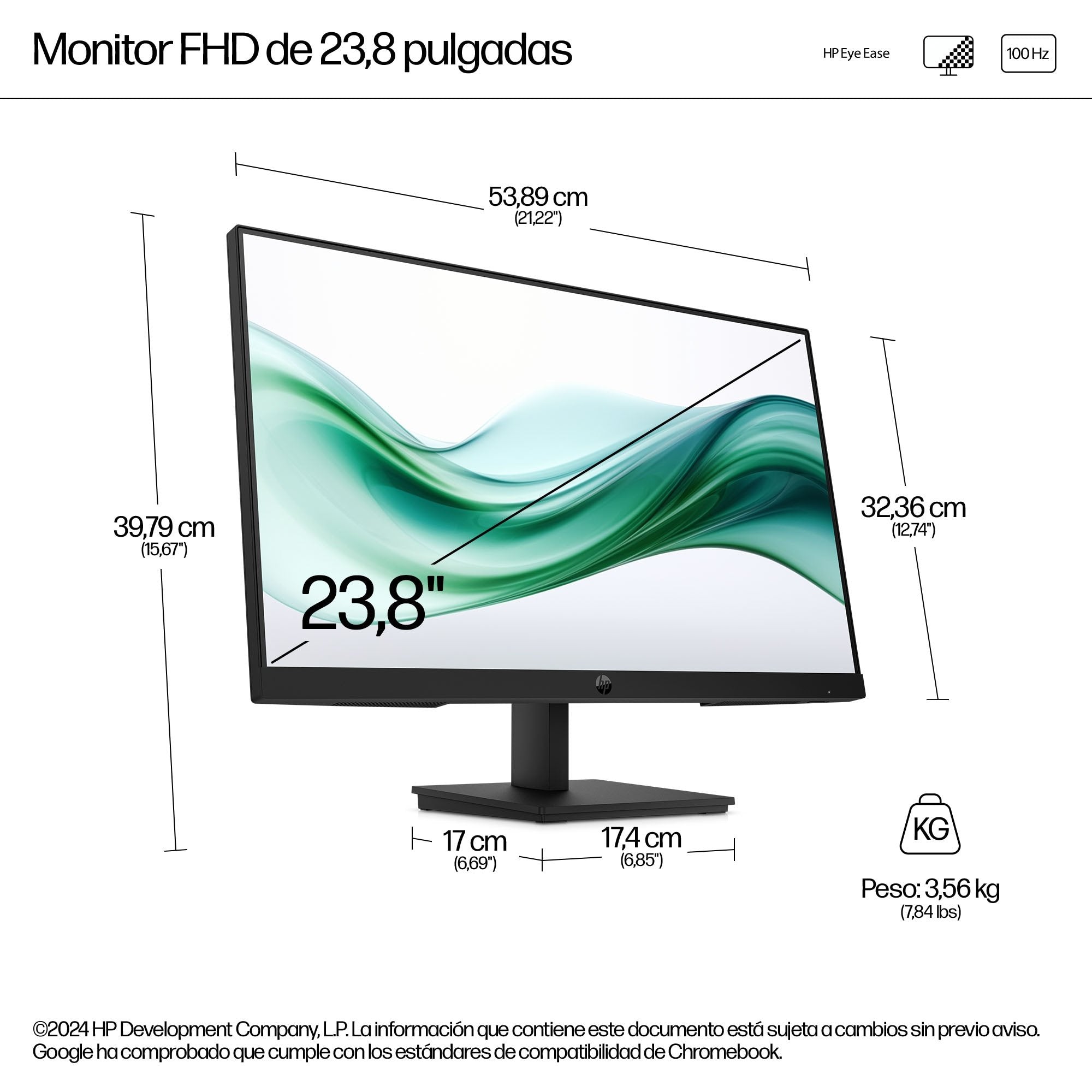 Hp 324pv Series 3 Pro Monitor Led 24" (23.8" Visible) 1920 X 1080 Full Hd (1080p) @ 100 Hz Va 250 Cd/M² 3000:1 5 Ms Hdmi Vga Negro