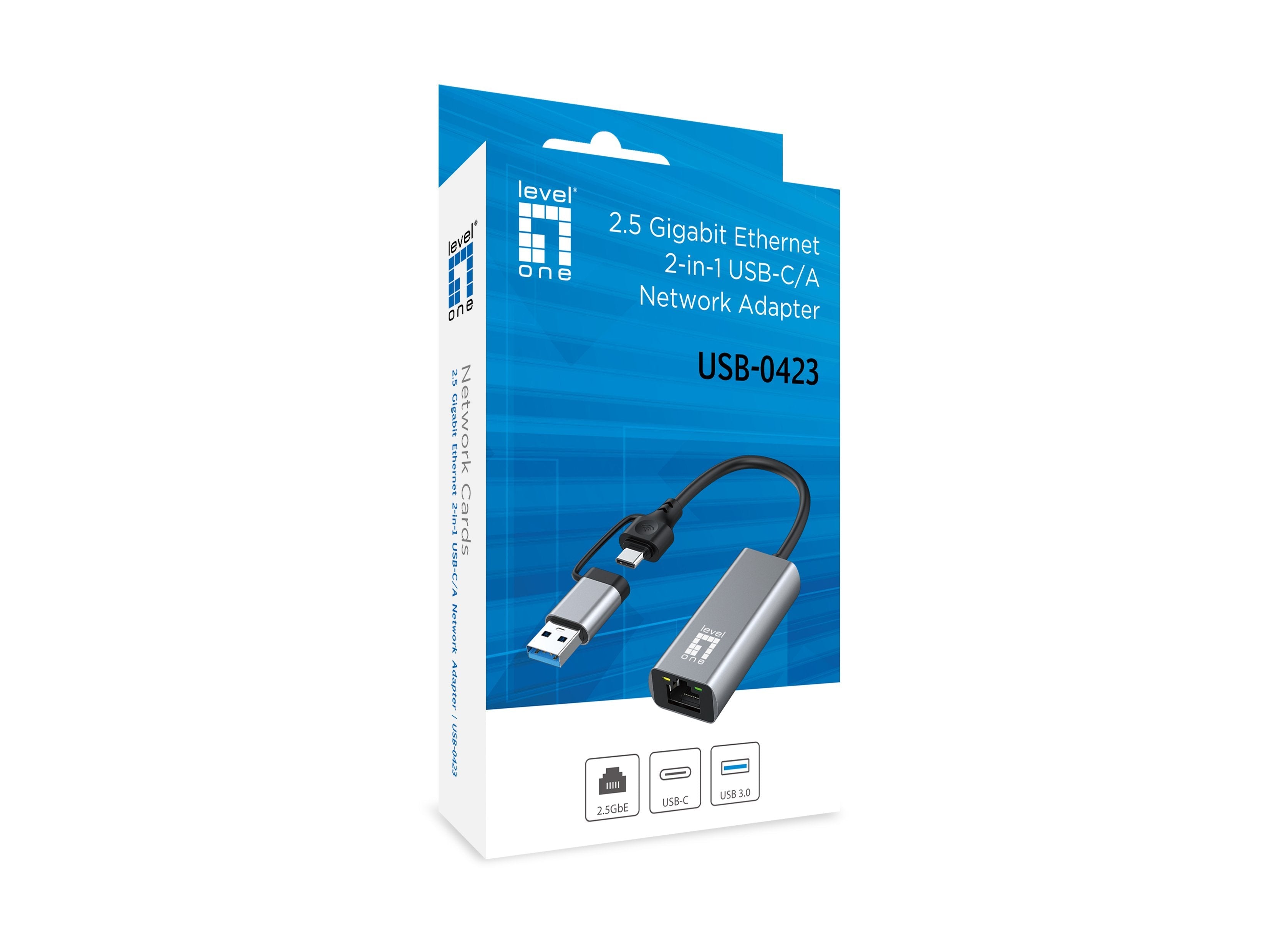 Adaptador Levelone Usb-C + Usb-A -> Rj45 10 100 1000 2500 Gr