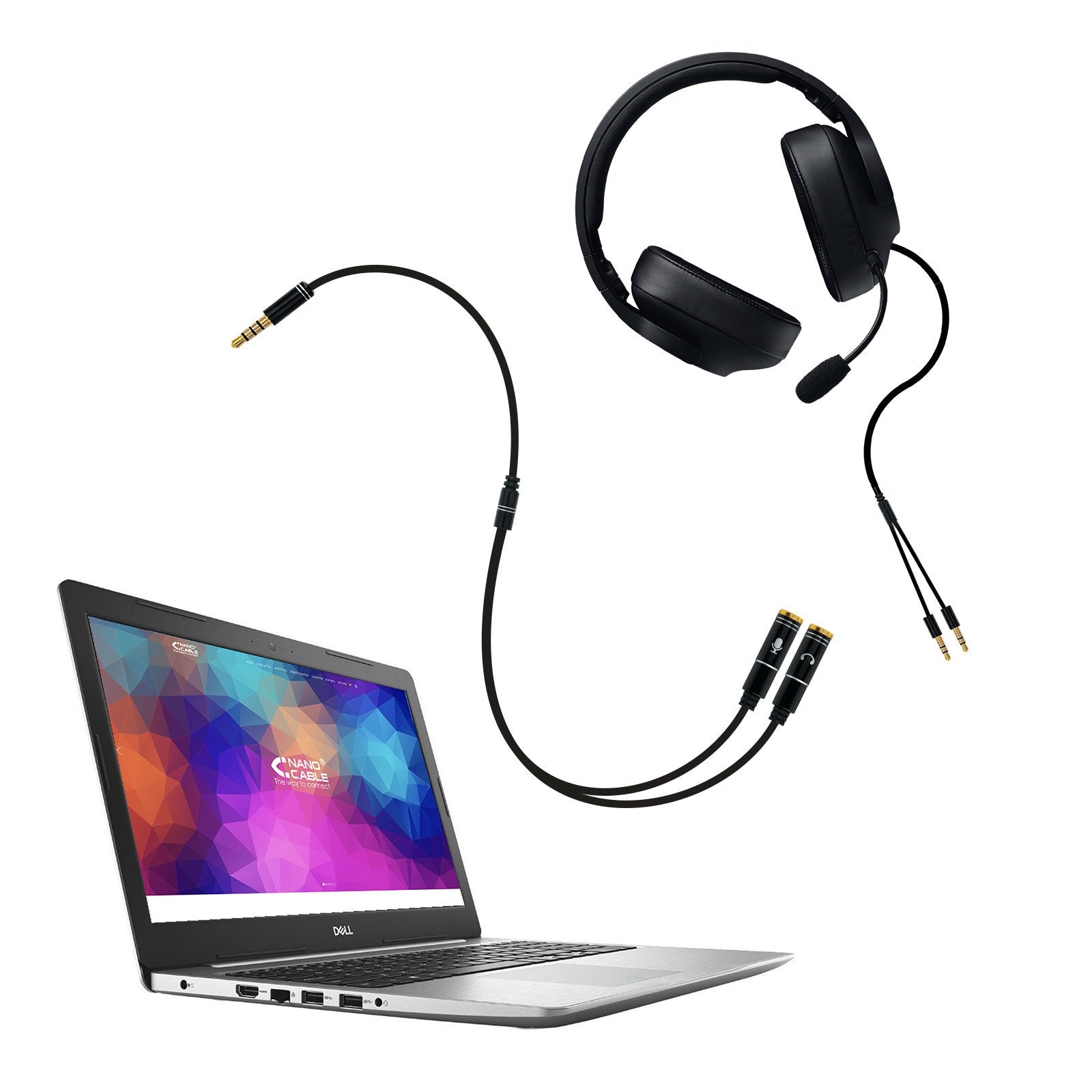 Nanocable Cable Adaptador Audio Jack 3.5mm Macho 4 Pines A 2x Jack 3.5mm Hembra 3 Pines 0.30m - Negro