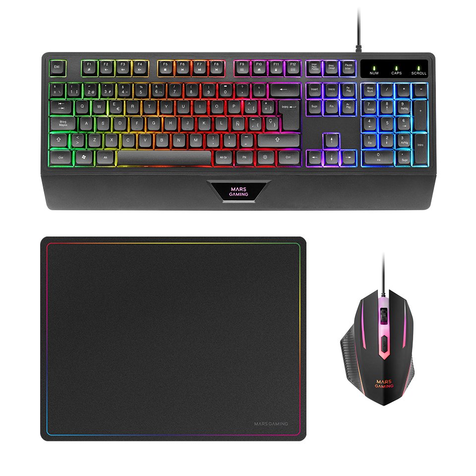 Pack Gaming Mars Gaming Mcp124 Teclado H-Mech + Ratón Óptico + Alfombrilla Negro