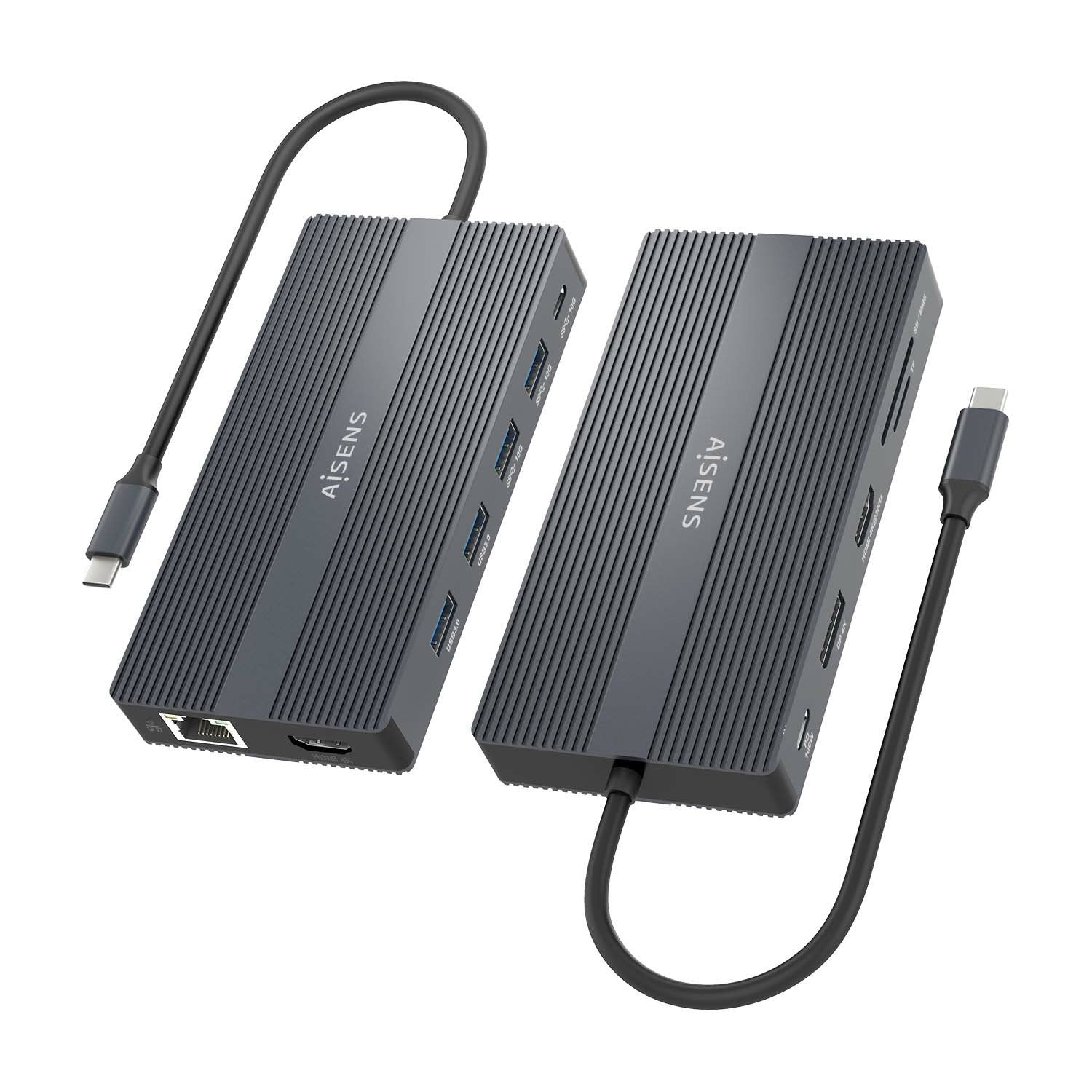 Dock Aisens 12 En 1 Usb-C A 2xhdmi Dp Rj45 4xusb-A Usb-C Usb-C Pd 20cm