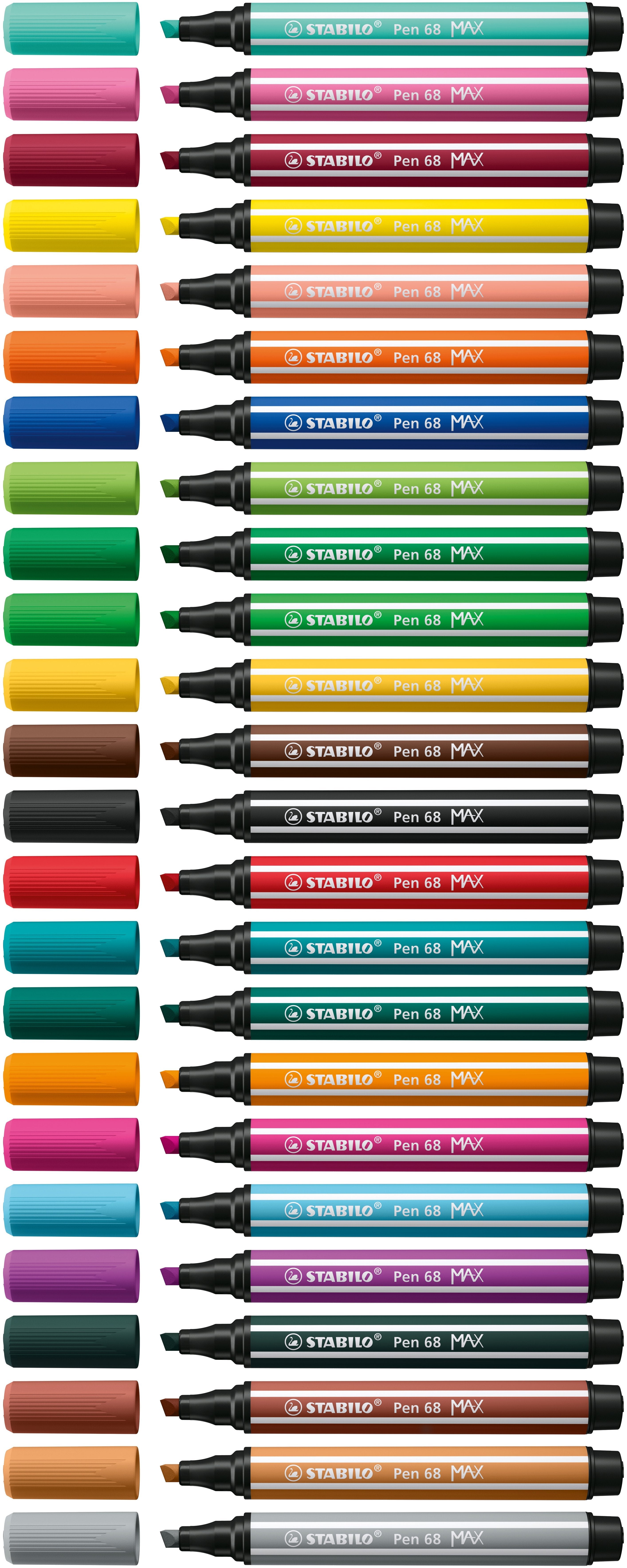 Stabilo Pen 68 Max Arty Pack De 18 Rotuladores - Punta De Fibra Biselada - Trazo Entre 1-5mm Aprox. - Tinta A Base De