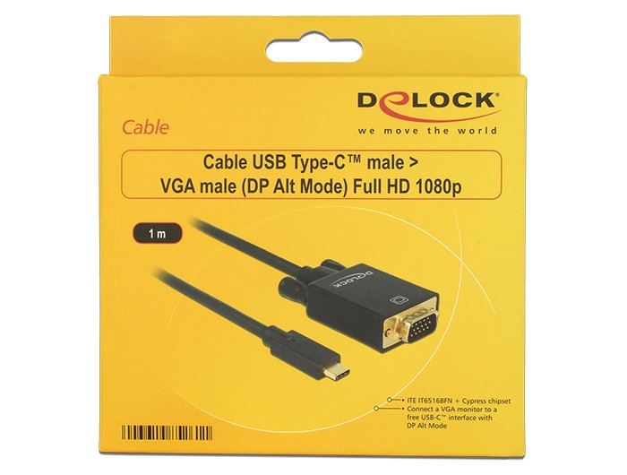 Delock Cable Usb Tipo-C Macho > Vga Macho Dp-Alt Mode Full Hd 1080p 1 M Sch
