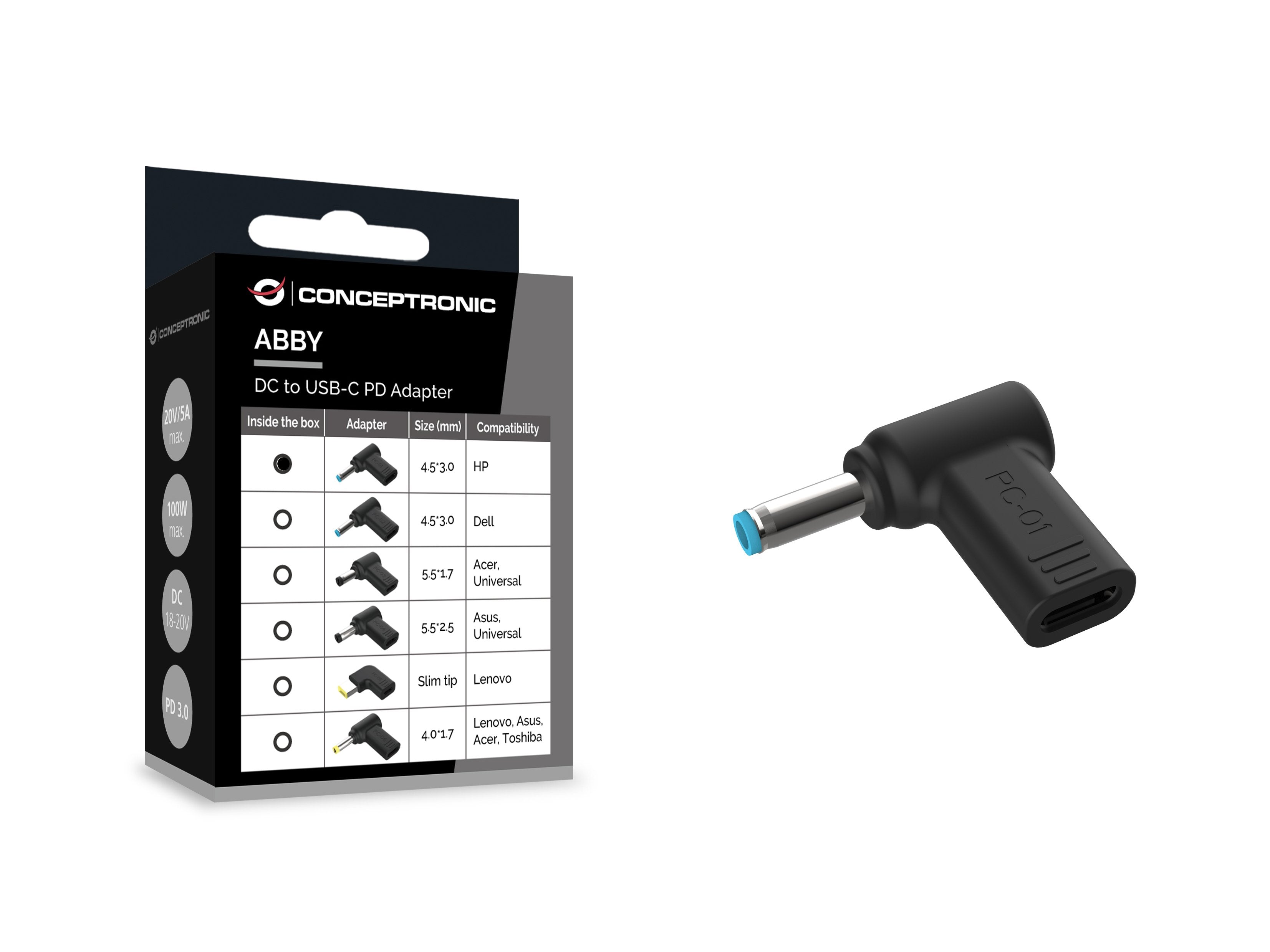 Conceptronic Adaptador Usb-C -> Dc, Hp 4.5x3.0mm 18-20v Sw