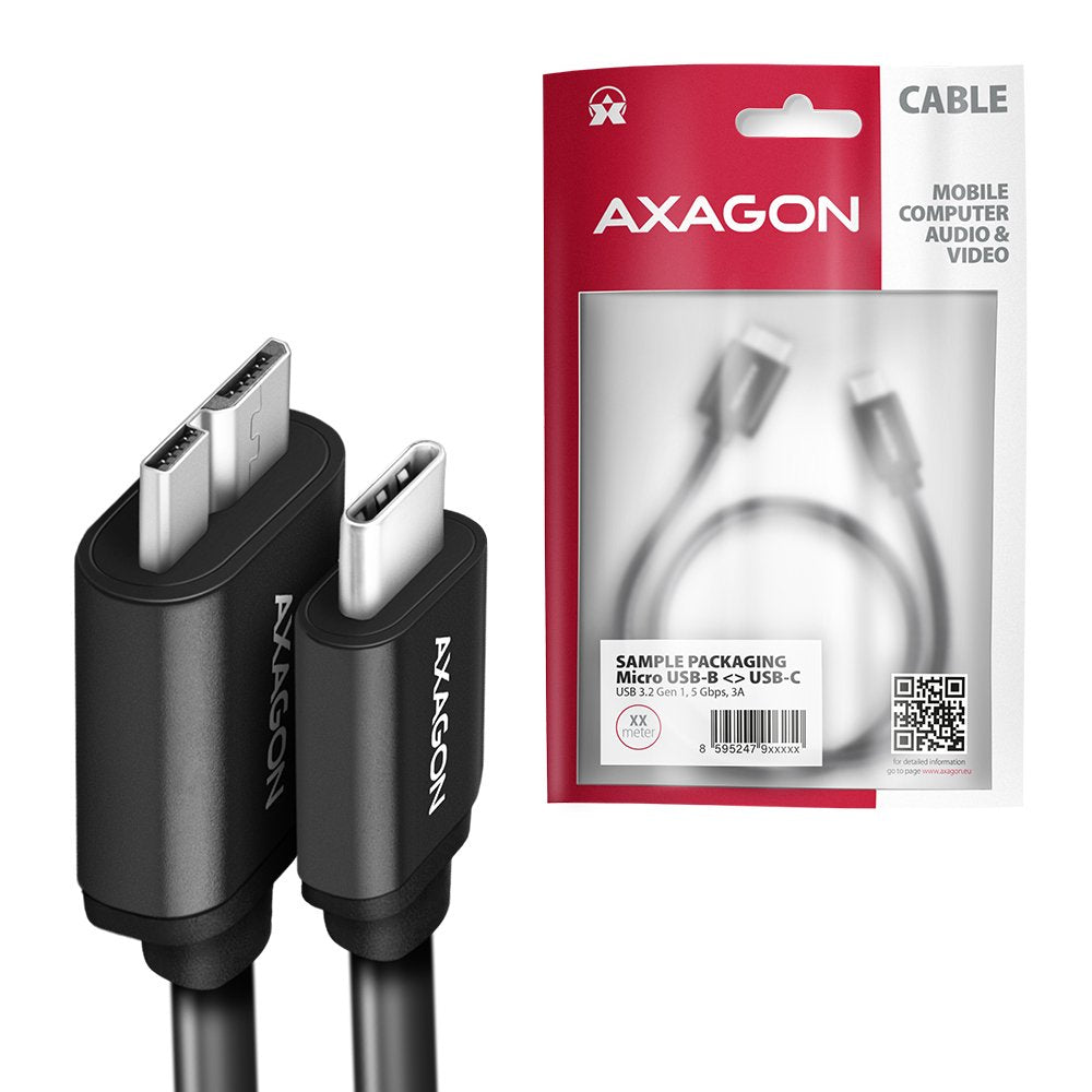 Axagon Hmm3-Cm10ab Cable Micro-B Usb Auf Usb-C 3.2 Gen 1, Negro - 1m