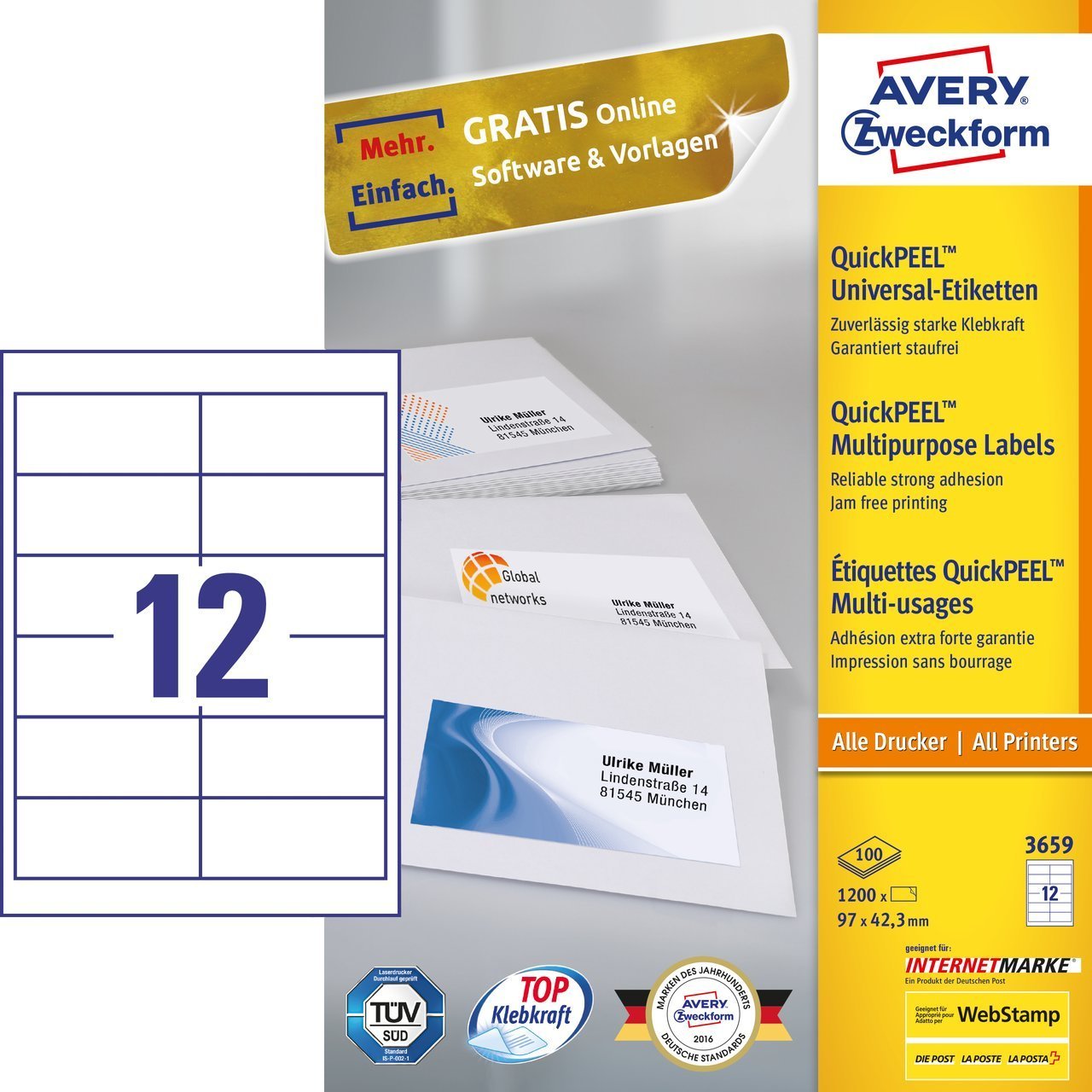 EAN 4004182036594 - Avery 3659 etiqueta autoadhesiva Rectángulo Permanente Blanco 1200 pieza(s) imagen 1