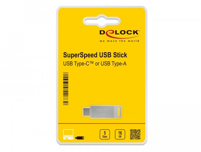 Pendrive Delock Usb 3.2 Gen 1 Usb-C + Tipo A De 16 Gb - Carcasa De Metal