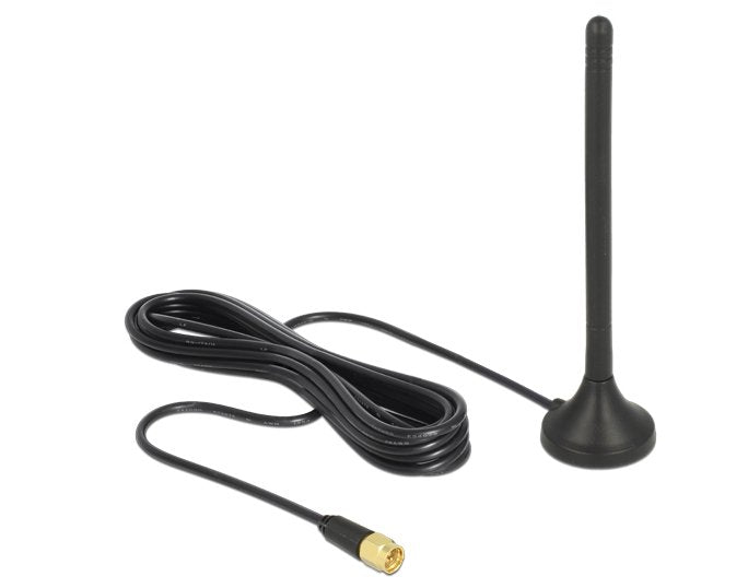 Delock Gsm Umts Lte Antenne Sma Stecker 2,5 Dbi Starr Omnidirektional Mit Magnetischem Standfuss Und Anschlusscable Rg-174 3 M Outdoor Schwarz
