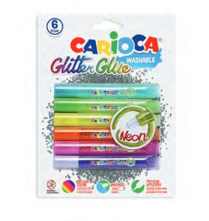 Carioca Glitter Glue Fluo Blister De 6 Tubitos De Cola De Color - Para Decorar Con Efecto Glitter - Se Aplica