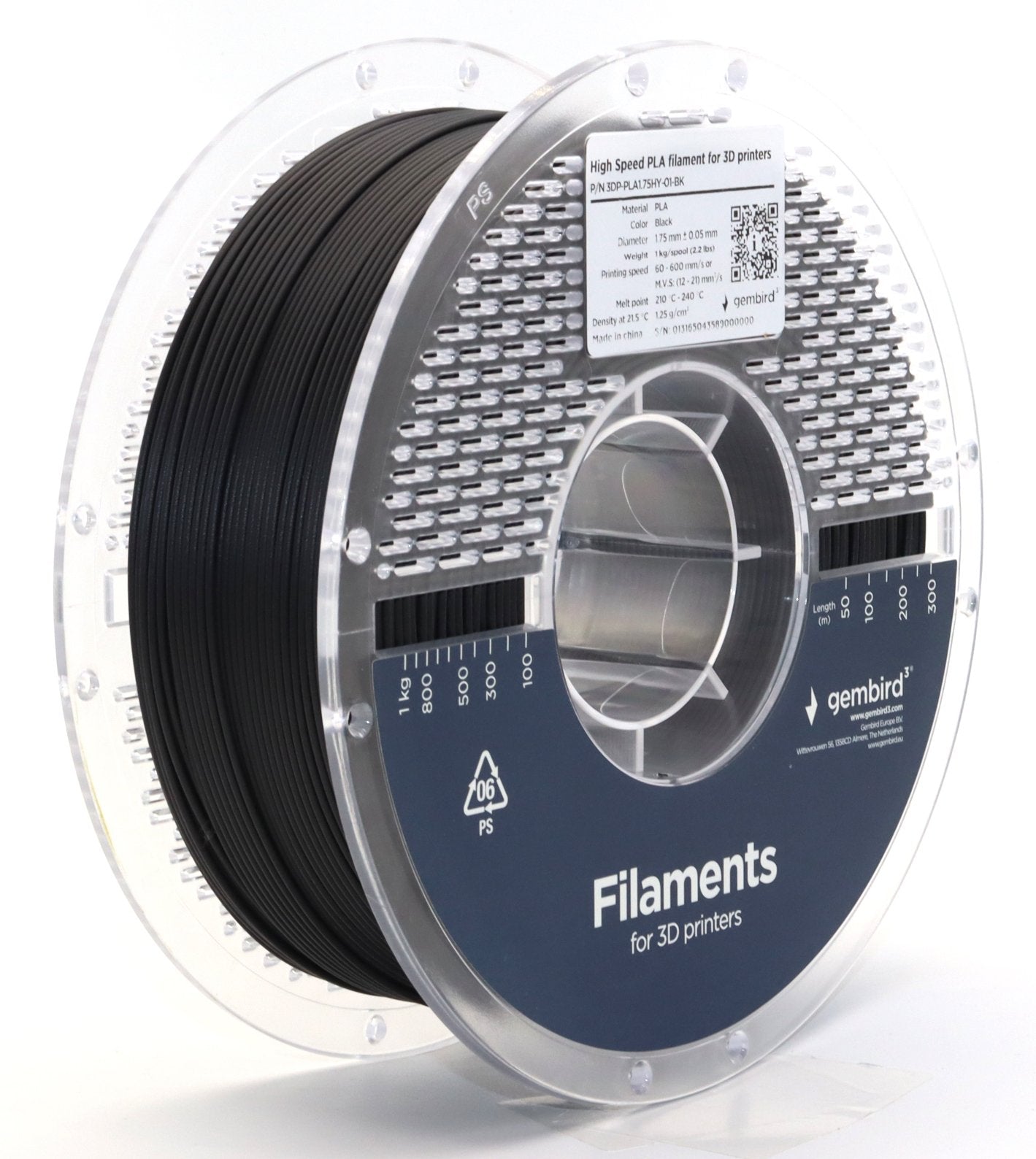 EAN 8716309131650 - Gembird 3DP-PLA1.75HY-01-BK material de impresión 3d Ácido poliláctico (PLA) Negro 1 kg imagen 1
