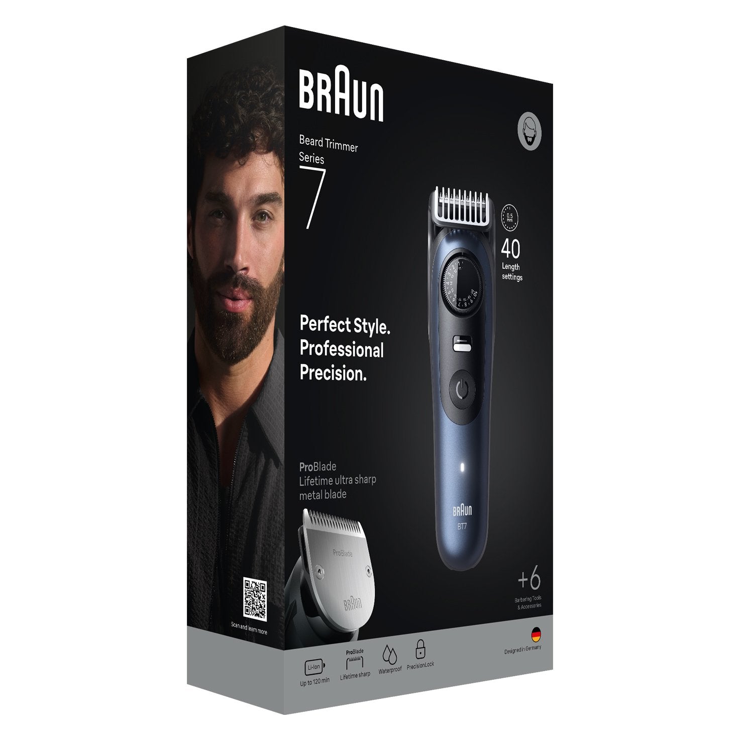 EAN 7500435244909 - Braun BeardTrimmer 7 BT7520 Batería 40 2 cm Mojado y seco Negro, Azul imagen 3