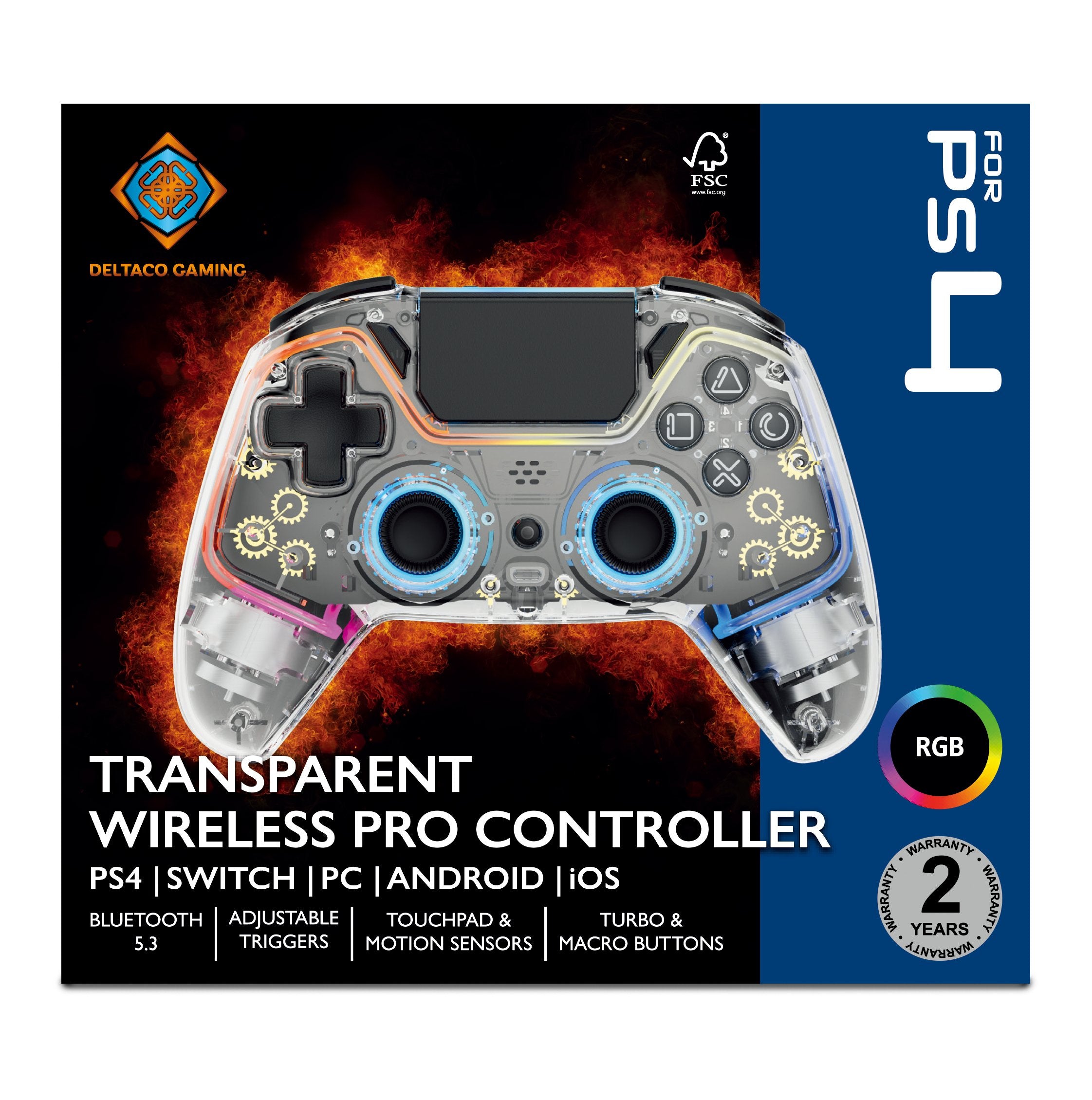 Deltaco Ps4/Pc Controller Wireless/Bt Transparent