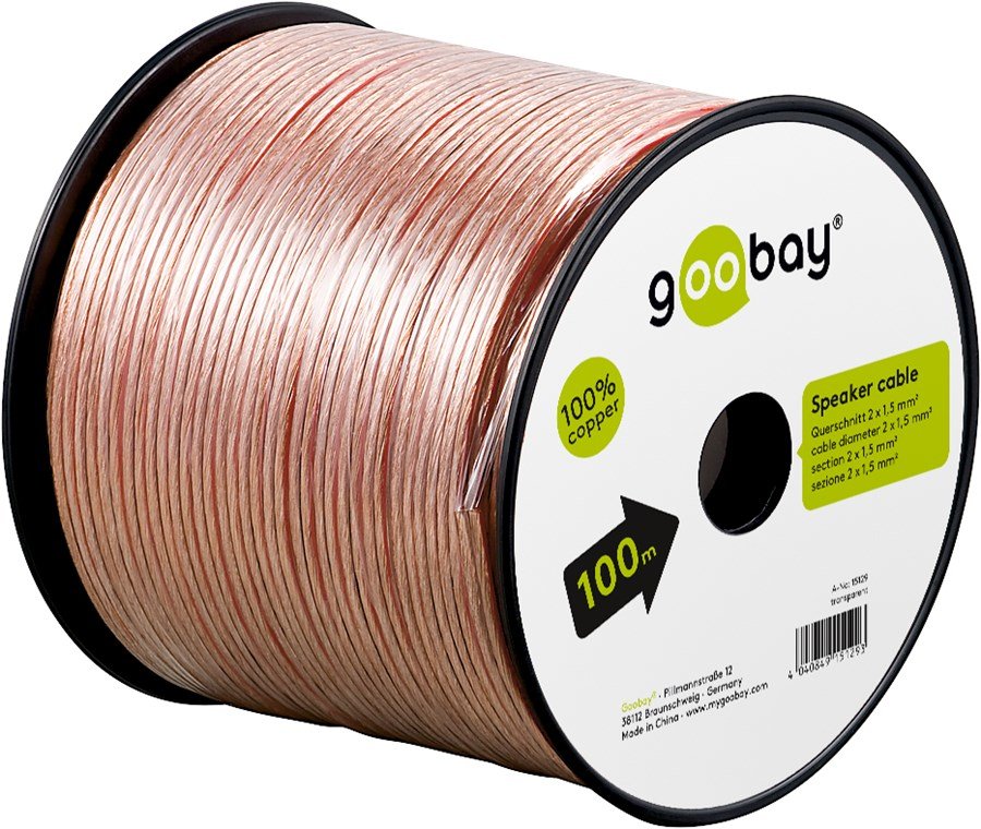 Bobina De 100 Metros Cable Altavoz Transparente 2x1,50mm Cobre Goobay