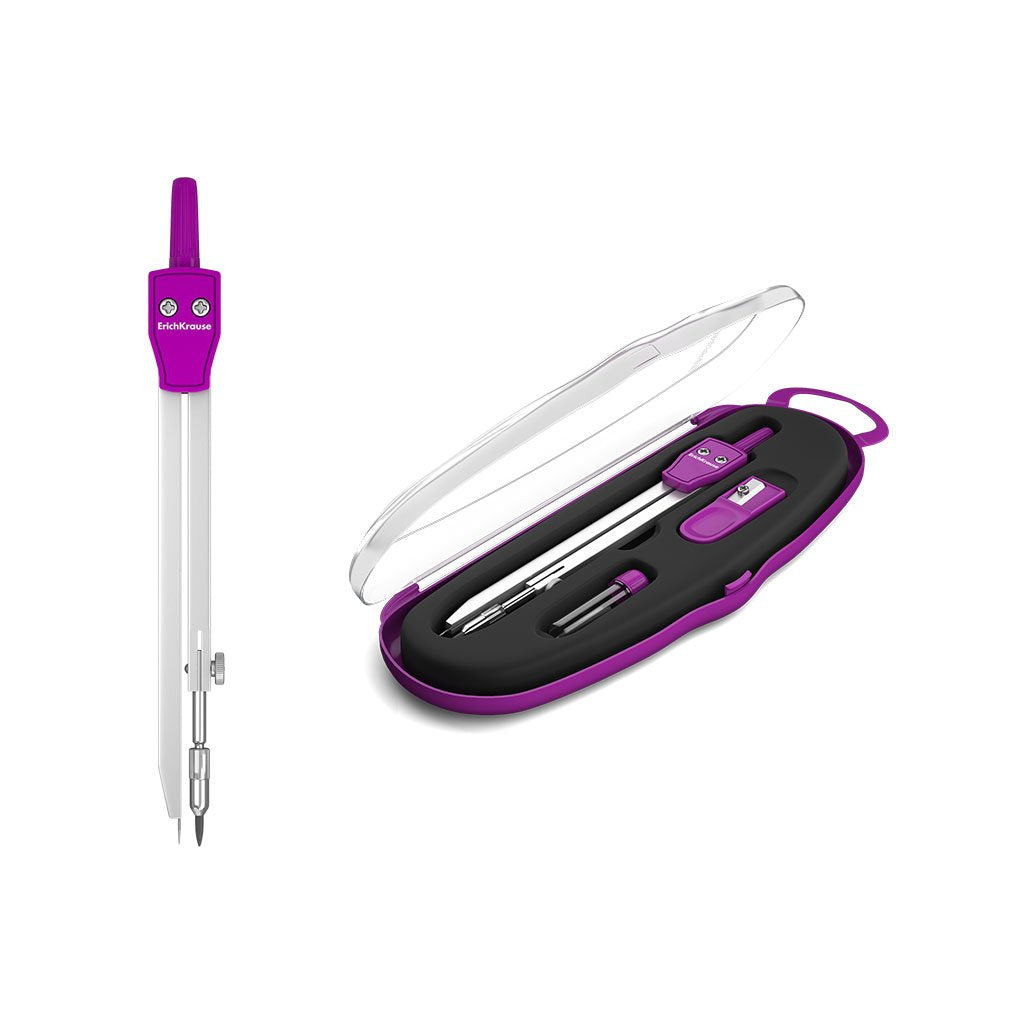Erichkrause Compases Metalicos Conjunto De Instrumentos School 135mm - Radio Maximo 21 Cm - Incluye Afilador Y Mina De