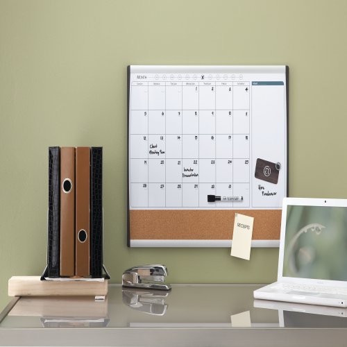 Nobo Planificador Pizarra Magnetica Pequeña Con Tablero De Anuncios De Corcho 585x430mm - Semanal Y Mensual - Marco Plateado Y Negro - Blanco