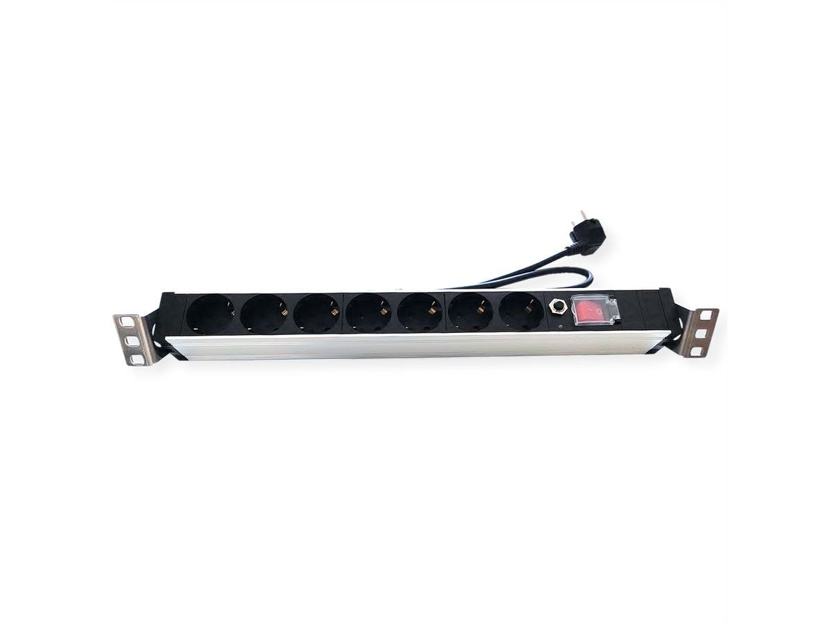 Value 19-Zoll-Steckdosenleiste 7fach Mit Berlastschutz, 1 He, Schutzkontakt-Stecker, 2,8 M