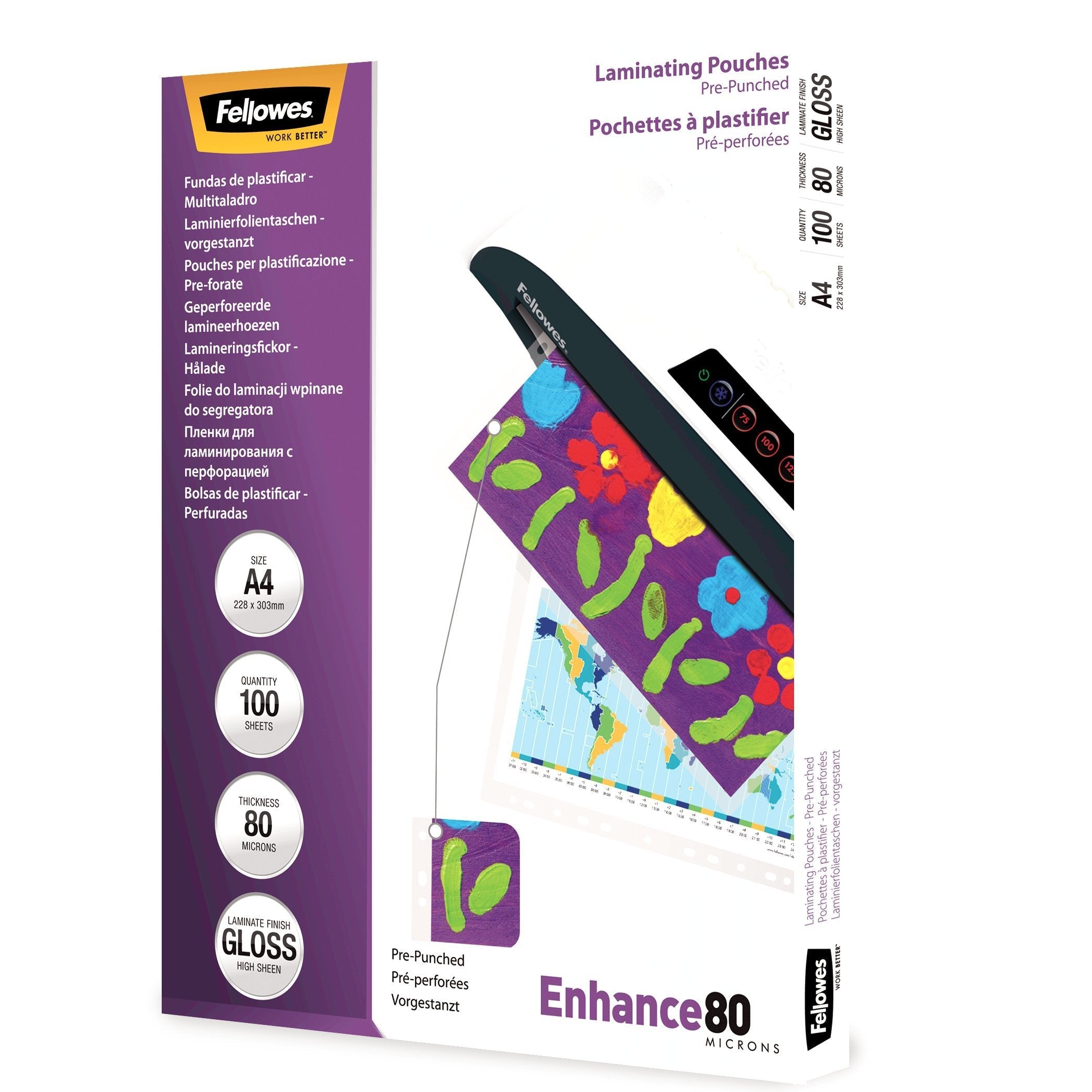 Fellowes Pack 100 Fundas Plastificar 80 Mic. Taladradas 228x303mm