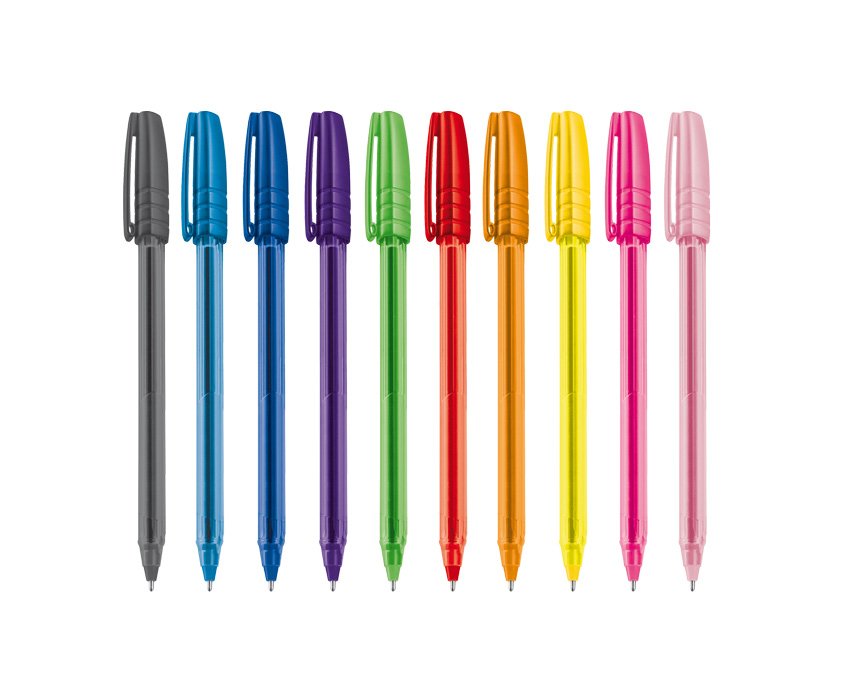Carioca Fiorella Pack De 10 Boligrafos - Punta De Esfera - Cuerpo Transparente Fluo - Punta Ø 1mm - Escritura Brillante