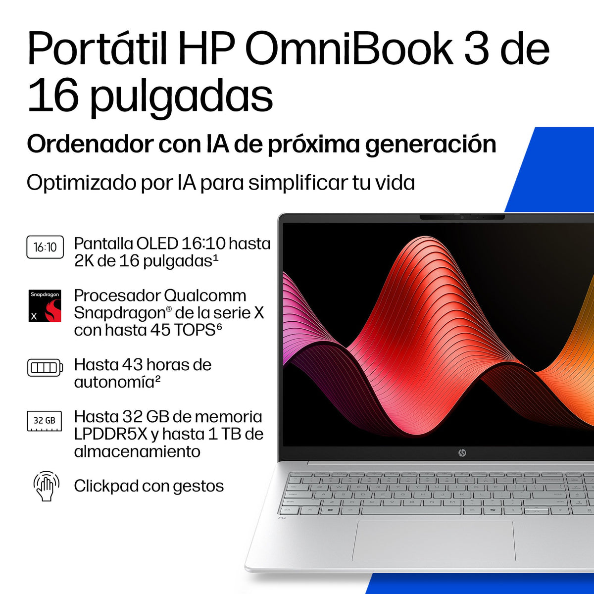 EAN 0821844699676 - HP OmniBook 3 Laptop Next Gen AI 16-bz0004nsx Copilot+ PC Snapdragon Portátil 40,6 cm (16") 2K 16 GB LPDD imagen 4