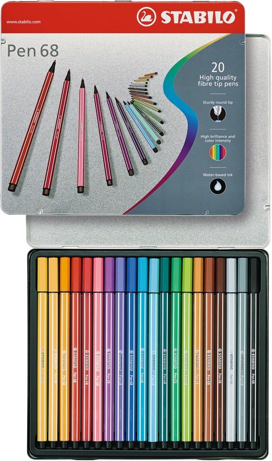 Stabilo Pen 68 Arty Caja Metalica De 20 Rotuladores - Punta De Fibra - Trazo De 1mm Aprox. - Tinta A Base De Agua -