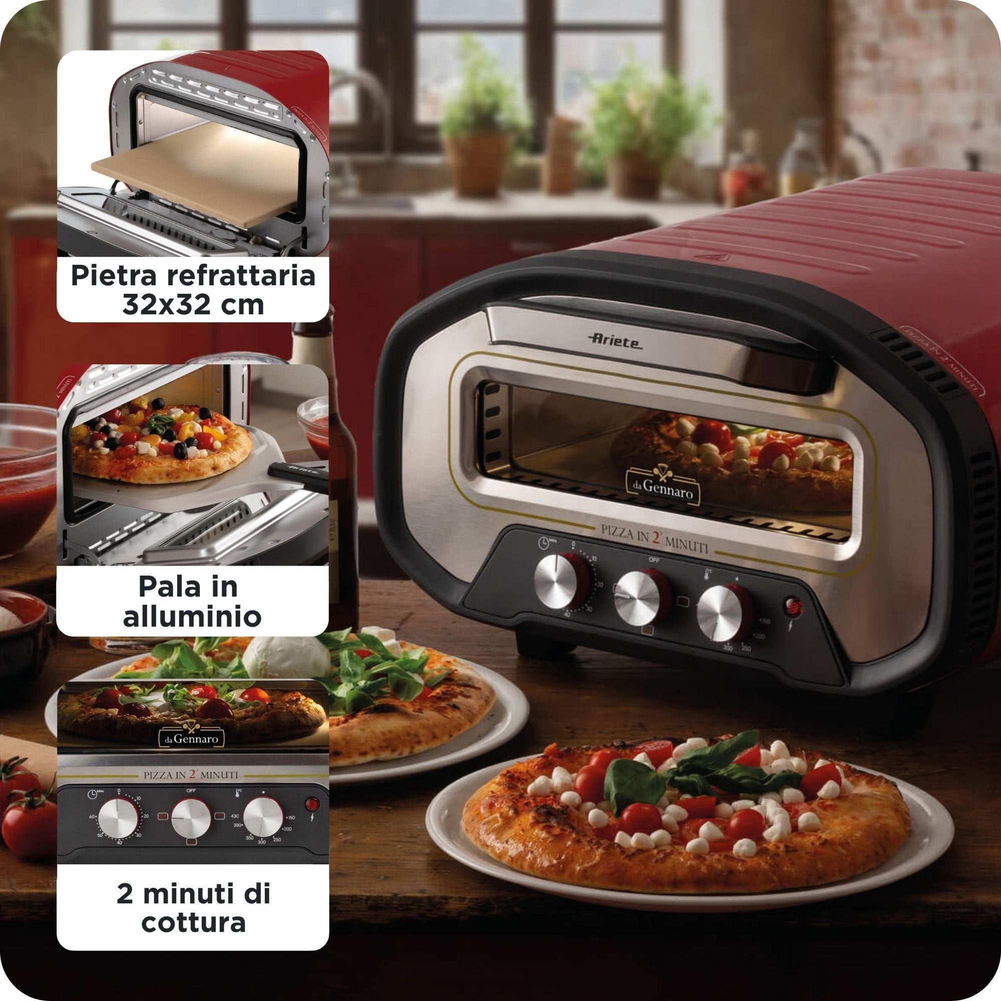 EAN 8003705124325 - Ariete 3901/00 fabricante de pizza y hornos 1 Pizza(s) 2200 W Rojo imagen 3