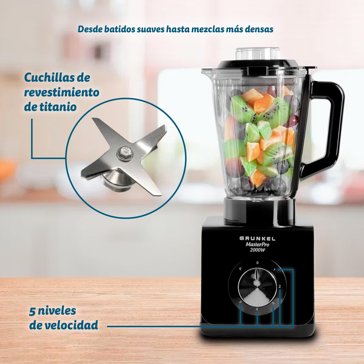 EAN 8426156018300 - Grunkel BAT-2000 MASTERPRO licuadora 1,5 L Batidora de vaso 2000 W Negro, Transparente imagen 4