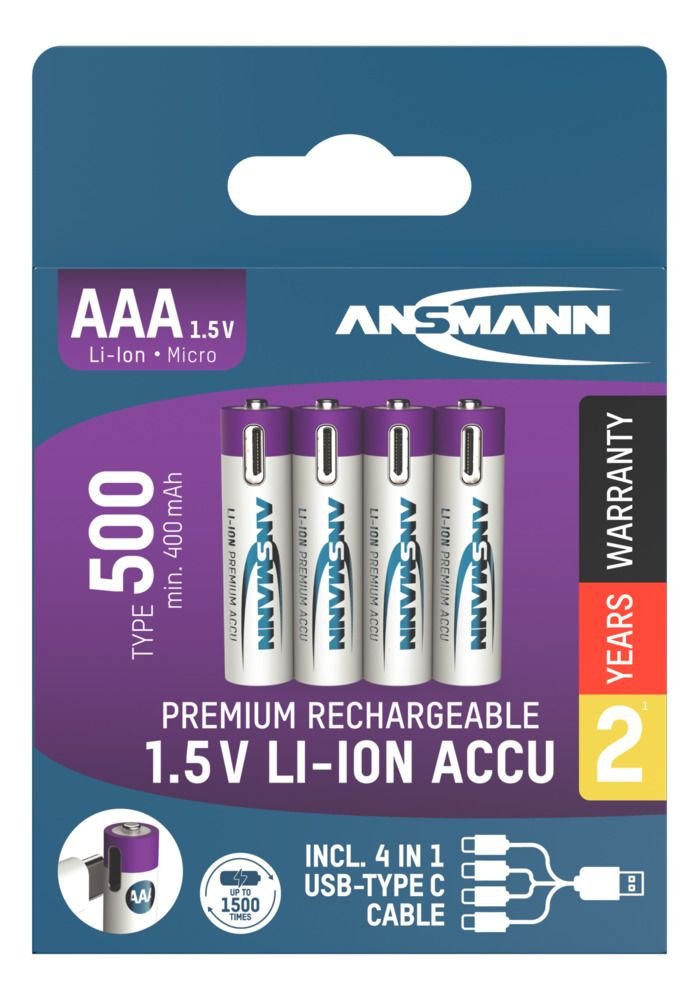 Ansmann 1311-0028 Baterías Recargables Litio Micro Aaa Tipo 500 (Min. 400 Mah) Pack 4
