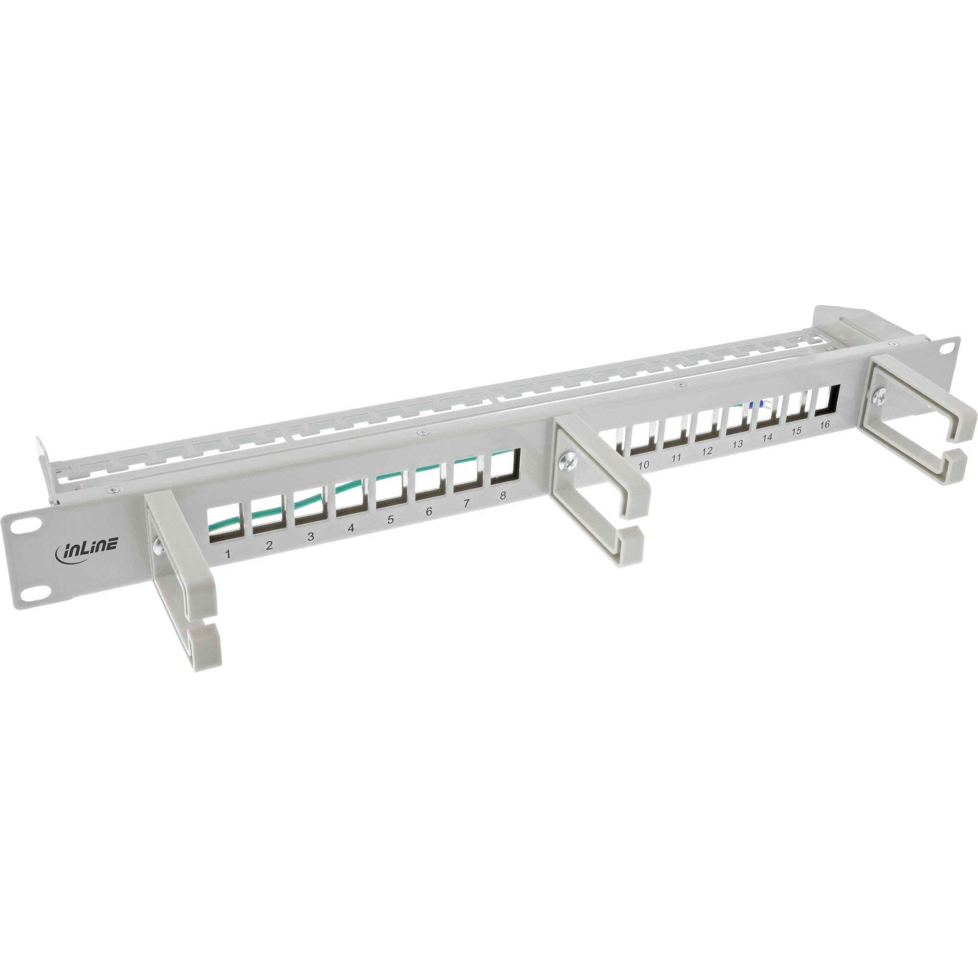 Inline® 16-Way Patch Panel, Keystone Empty Panel With 3 Brackets, 19", 1u Gris