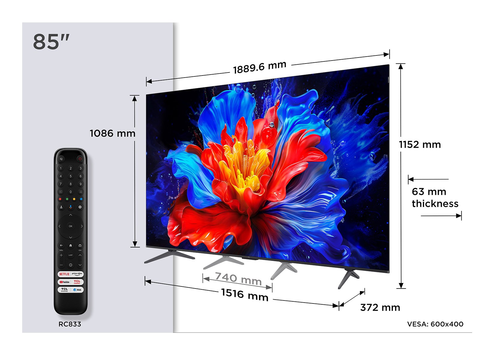 EAN 5901292525866 - TCL P8K 85P8K Televisor 2,16 m (85") 4K Ultra HD Smart TV Wifi Metálico 450 cd / m² imagen 1