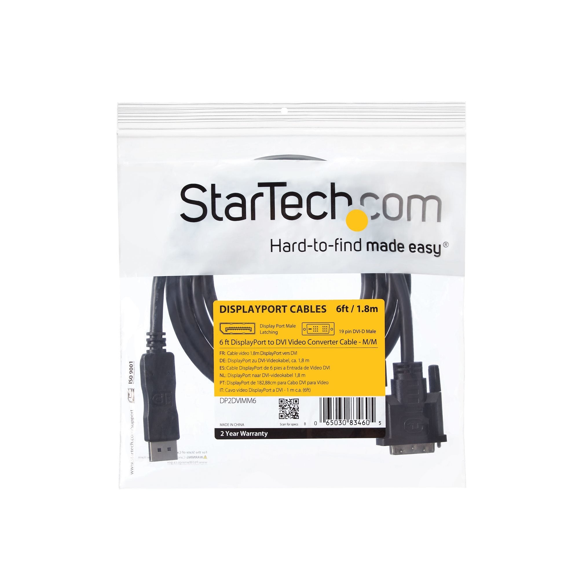 Startech Cable 1,8m Displayport 1.2 A Dvi-D 1080p 1.80 Metros