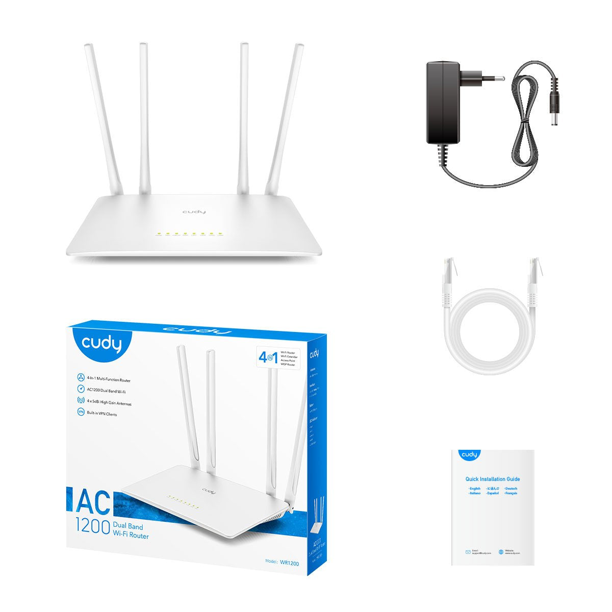 EAN 6971690792077 - Cudy WR1200 router inalámbrico Ethernet rápido Doble banda (2,4 GHz / 5 GHz) Blanco imagen 5