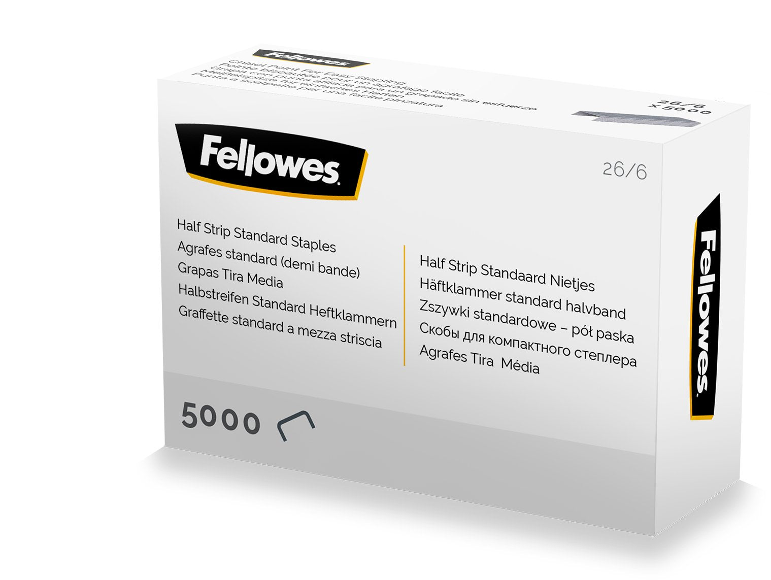 Fellowes Grapas 26/6 Media Carga - Capacidad De Grapado Aprox 25 Hojas - Caja De 5000 Grapas