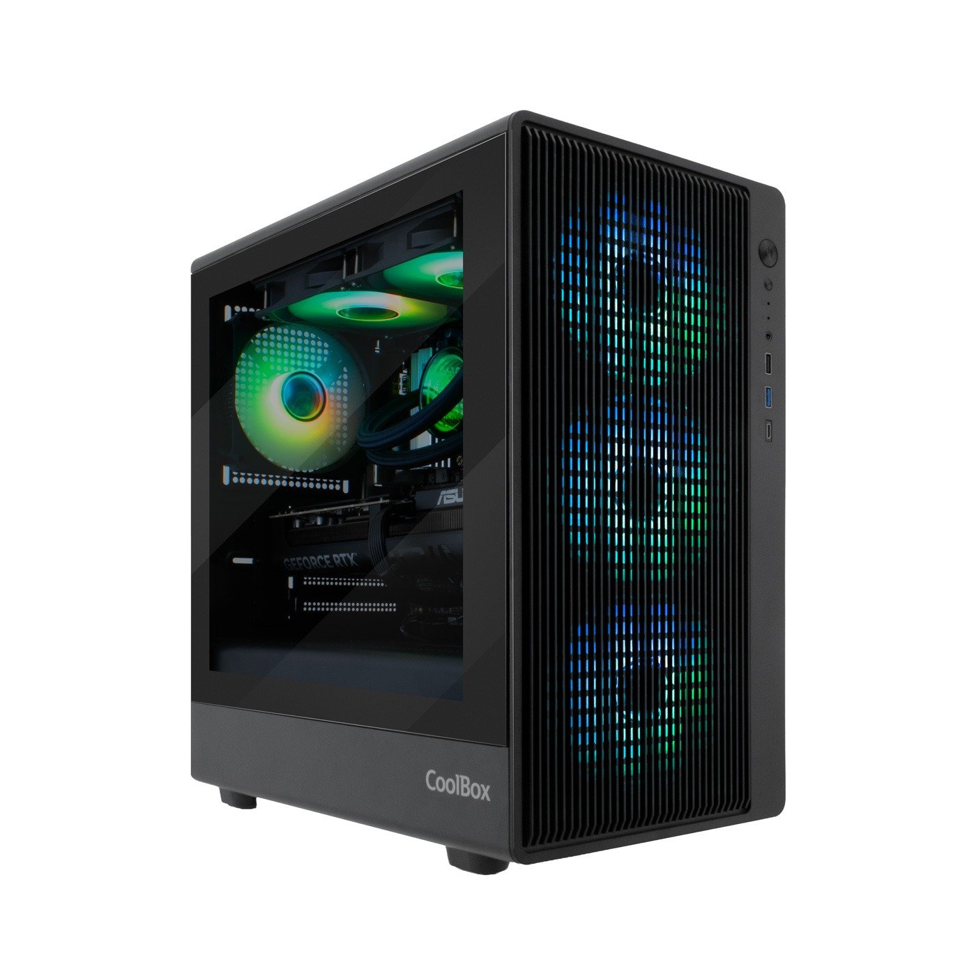 Coolbox Caja Microatx Gm350 Darkface Gpu Max 315mm Cristal Templado Liquida 240mm Usb-C Negra