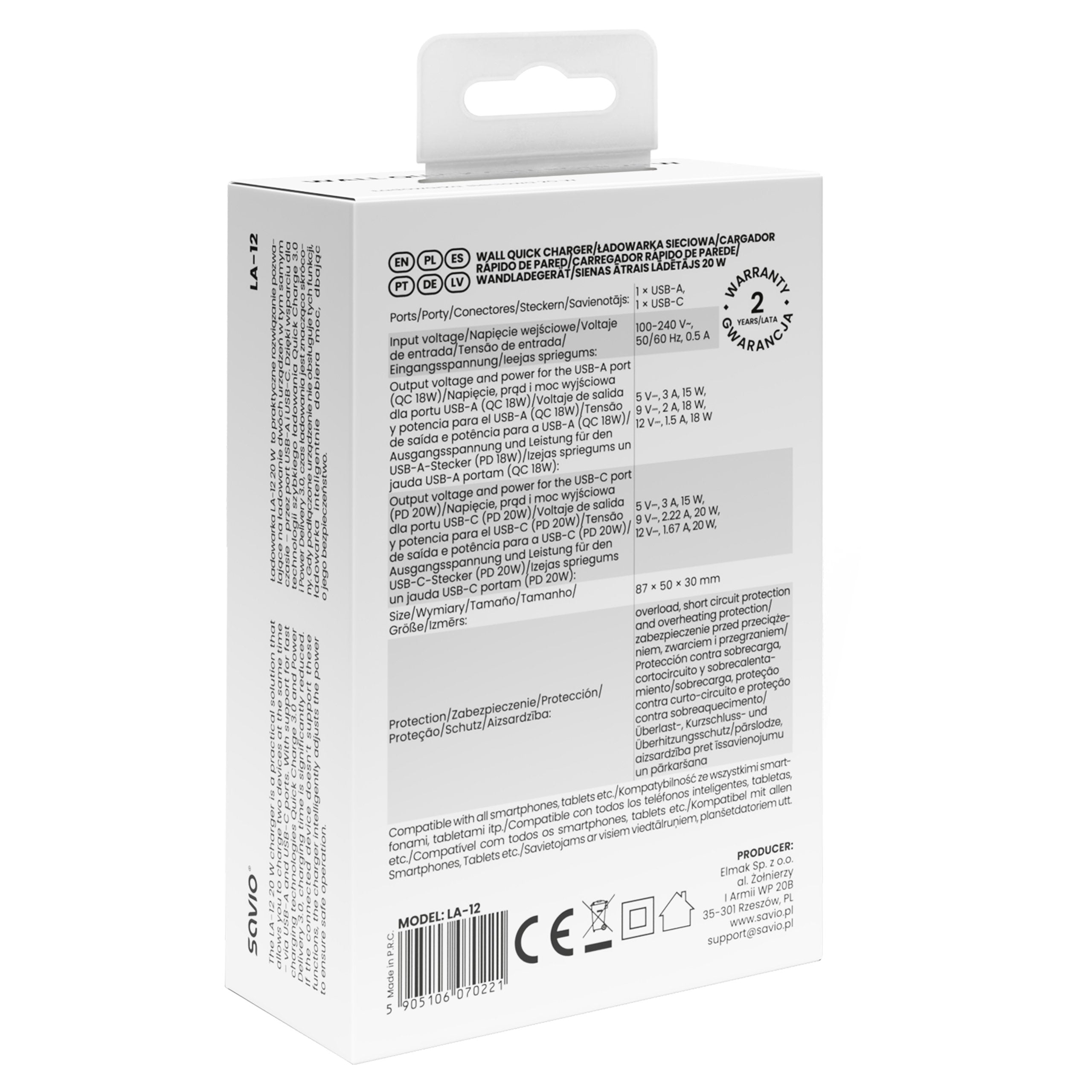 Savio La-12 Cargador De Dispositivo Móvil Universal Blanco Corriente Alterna Carga Rápida Interior