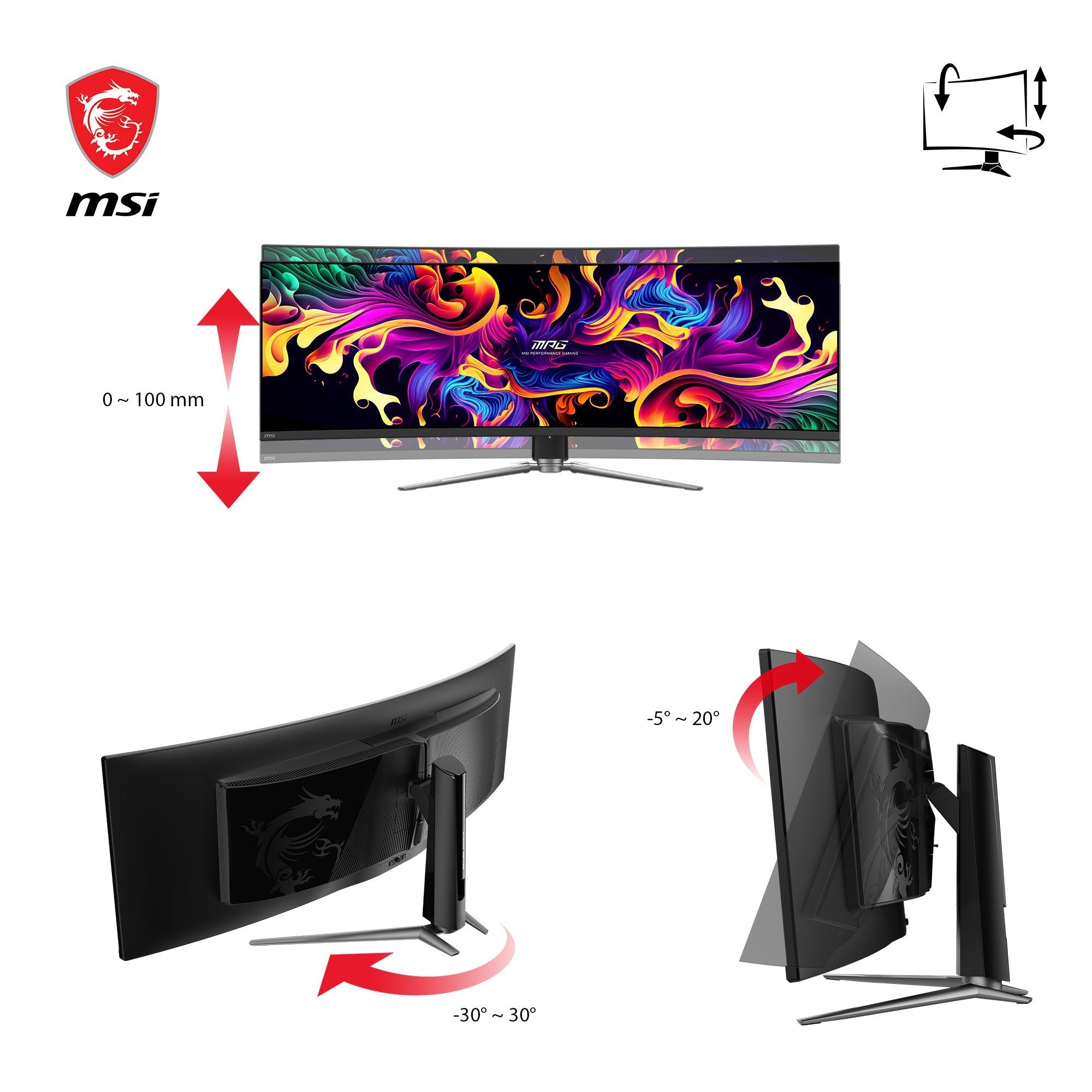 Msi Mpg 491cqpde Qd-Oled, Monitor Gaming 124,5 Cm (49 Pulgadas), Negro, Dqhd, Qd-Oled, Curvo, Sincronización Adaptativa, Panel De 144hz 9s6-3fa84t-035