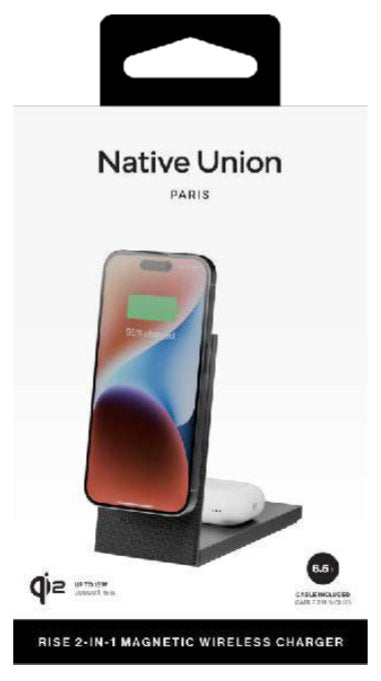Native Union Rise 2-In-1 Qi2 Smartphone Negro Cargador Inalámbrico Interior