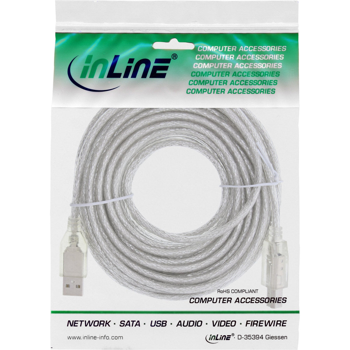Inline Usb 2.0 Cable Tipo A A B Macho Transparente 10m