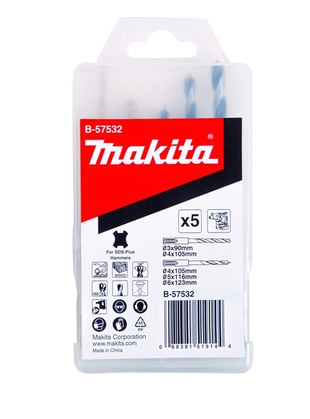 Makita Sds + Juego De Taladros Madera / Metal 5 Piezas
